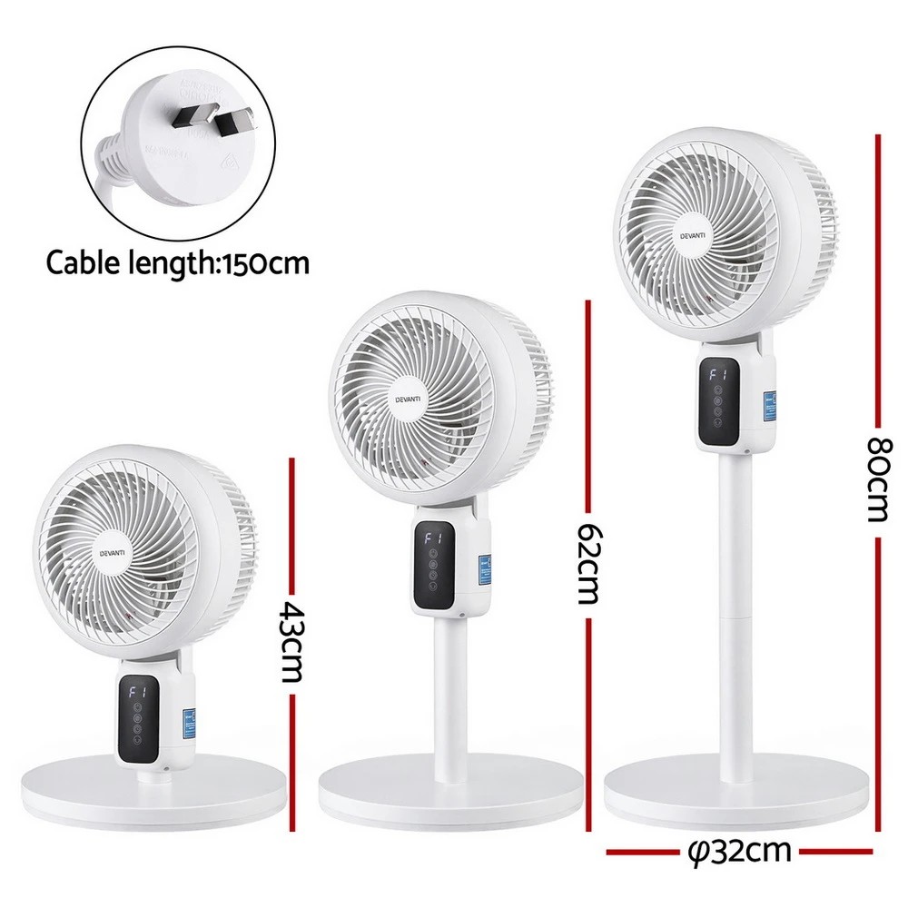 2 Devanti Pedestal Fan W/ Remote 3 Speed 12H Timer Height Adjustable Cooling Fan - Natural, 2 of 7