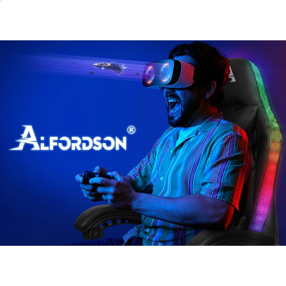 10 Alfordson Gaming Chair Office Massage 12 RGB LED Computer Seat PU Leather - Black, 10 of 10