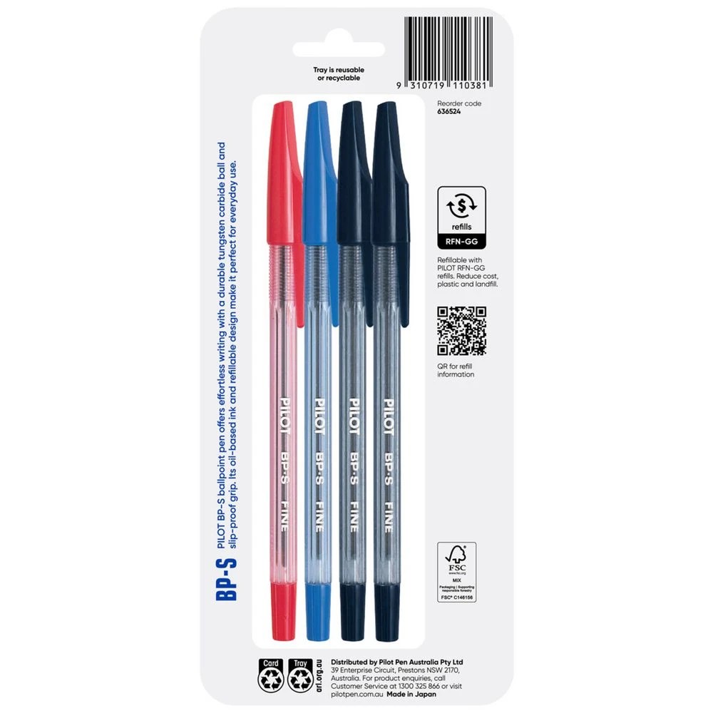 2 PILOT BP-S Ballpoint Point Pen Fine 0.7mm Assorted 4Pk, 2 of 7