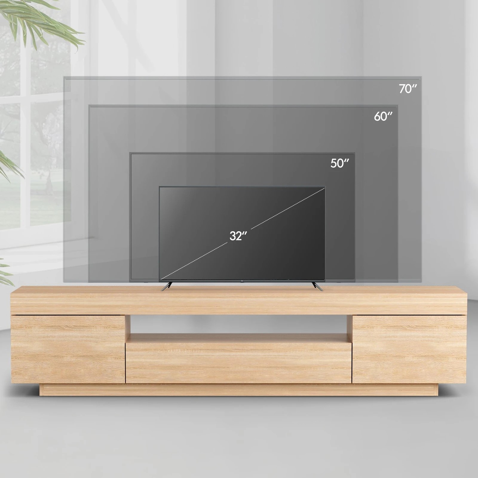 9 Alfordson Entertainment Unit 180cm TV Cabinet Stand Storage LED Light - Oak, 9 of 10