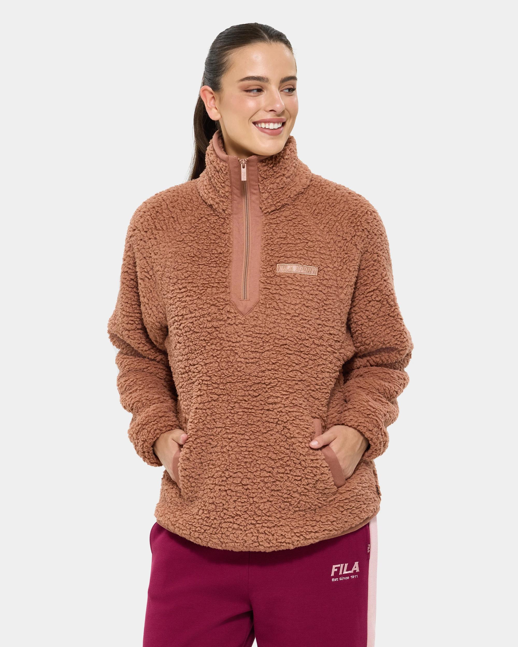 3 Fila Hallie Quarter Zip Teddy Fleece Top SHEER, 3 of 10