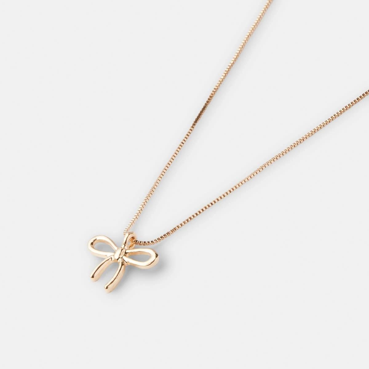 1 Bow Pendant Necklace - Gold Tone Gold, 1 of 4