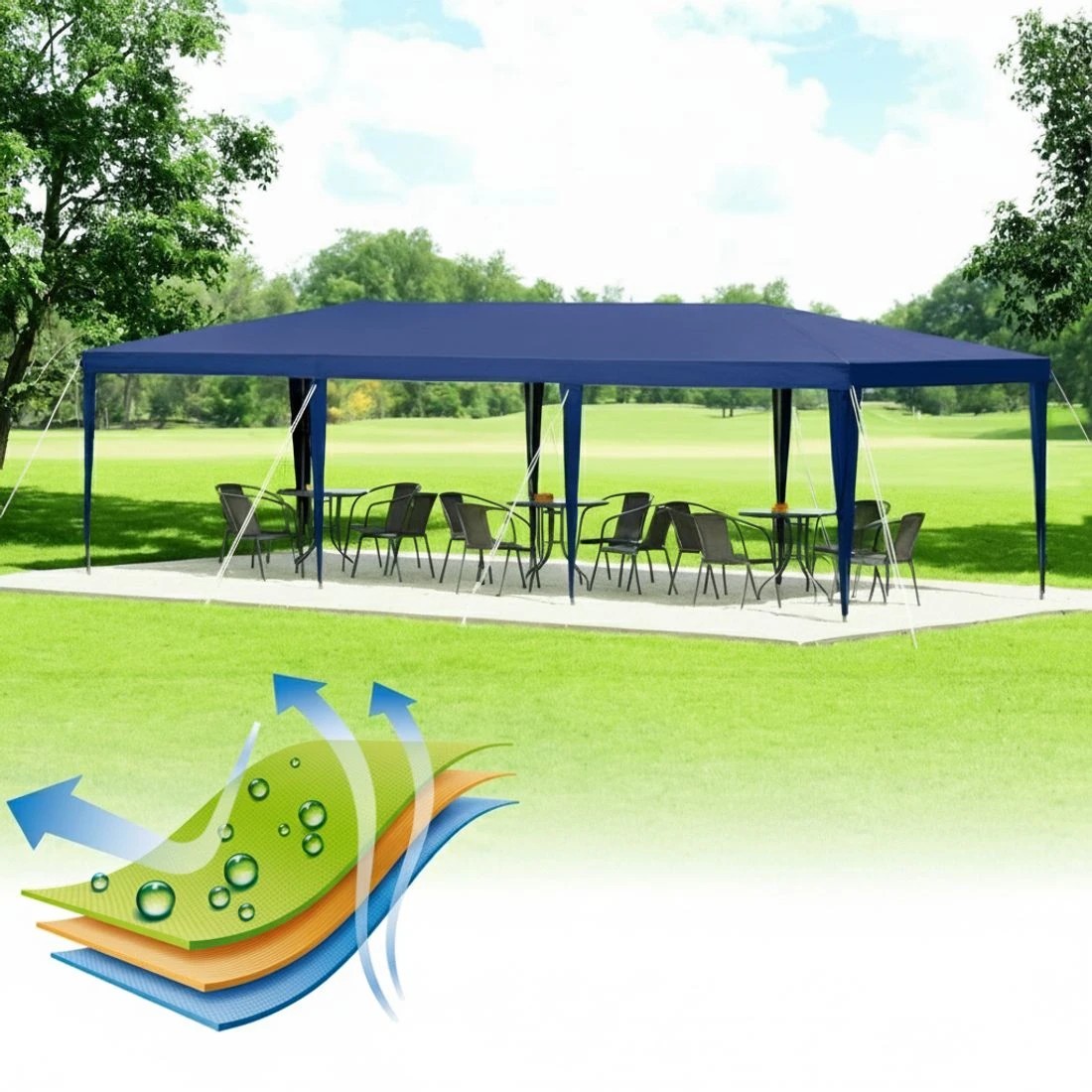 4 Instahut Gazebo 3x9m Wedding Party Marquee Tent Outdoor Event Camping Shade - Blue, 4 of 6