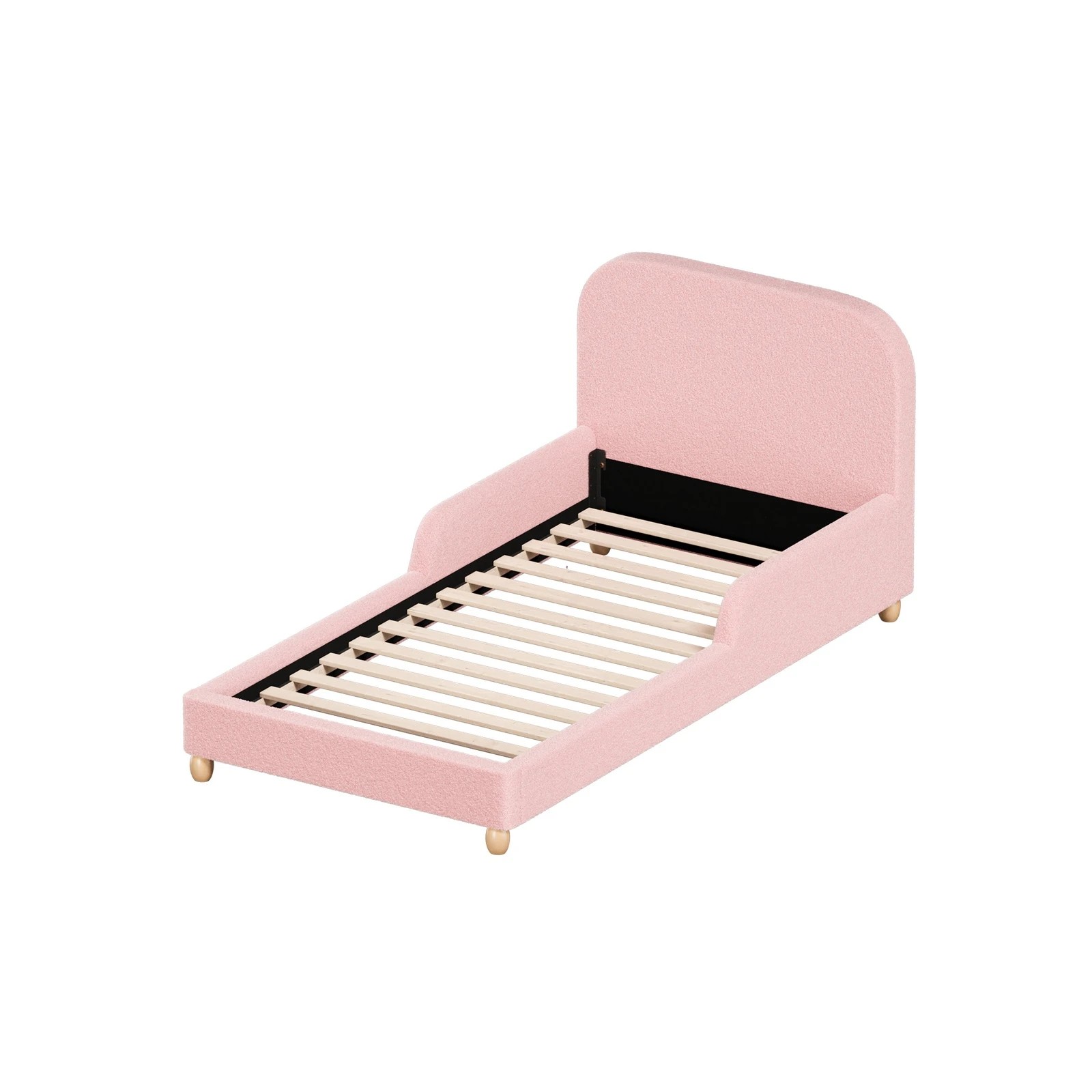 10 Oikiture Kids Bed Frame Single Size with Side Guard Rails Boucle - Pink, 10 of 10