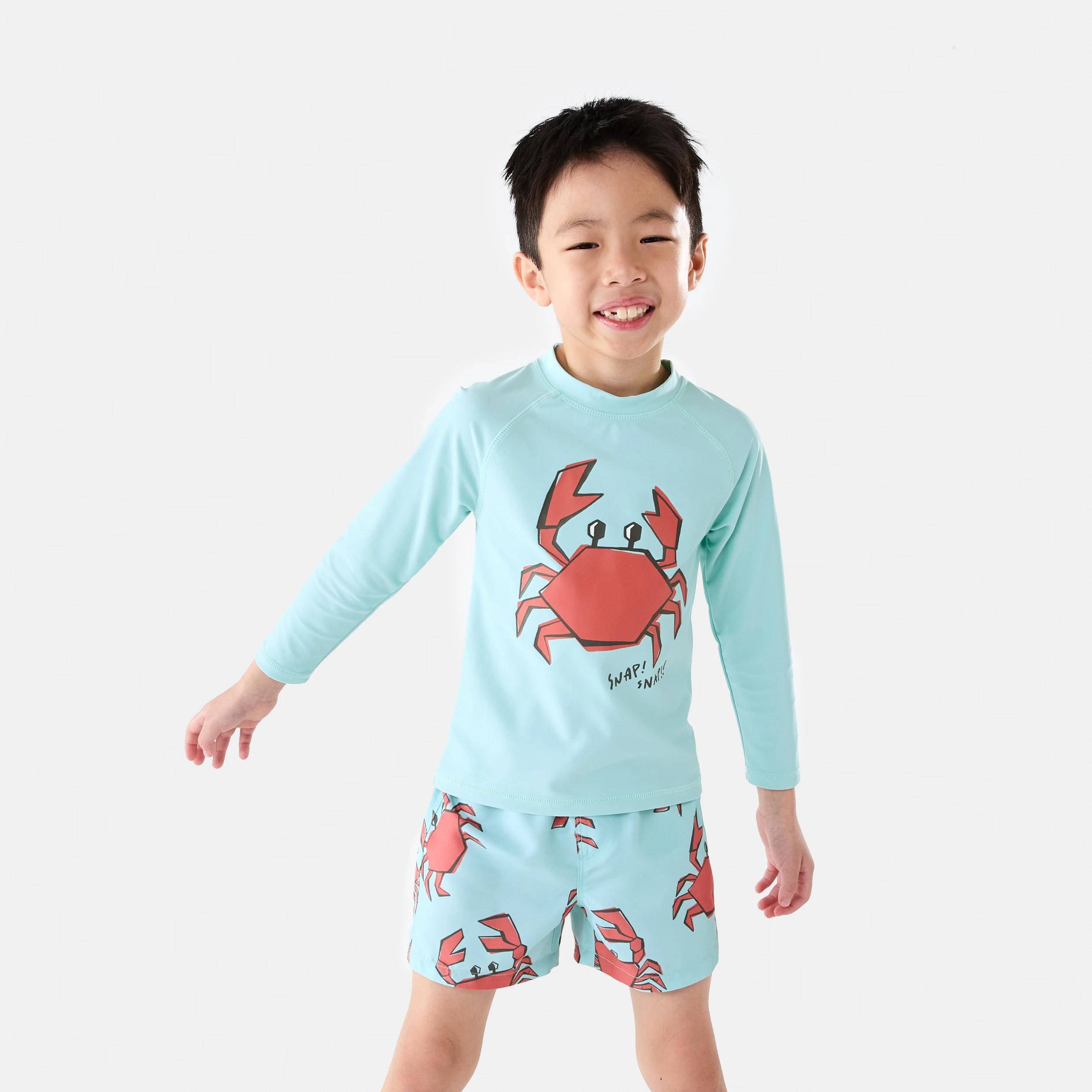 1 Printed Long Sleeve Rash Vest Grn Crab, 1 of 6