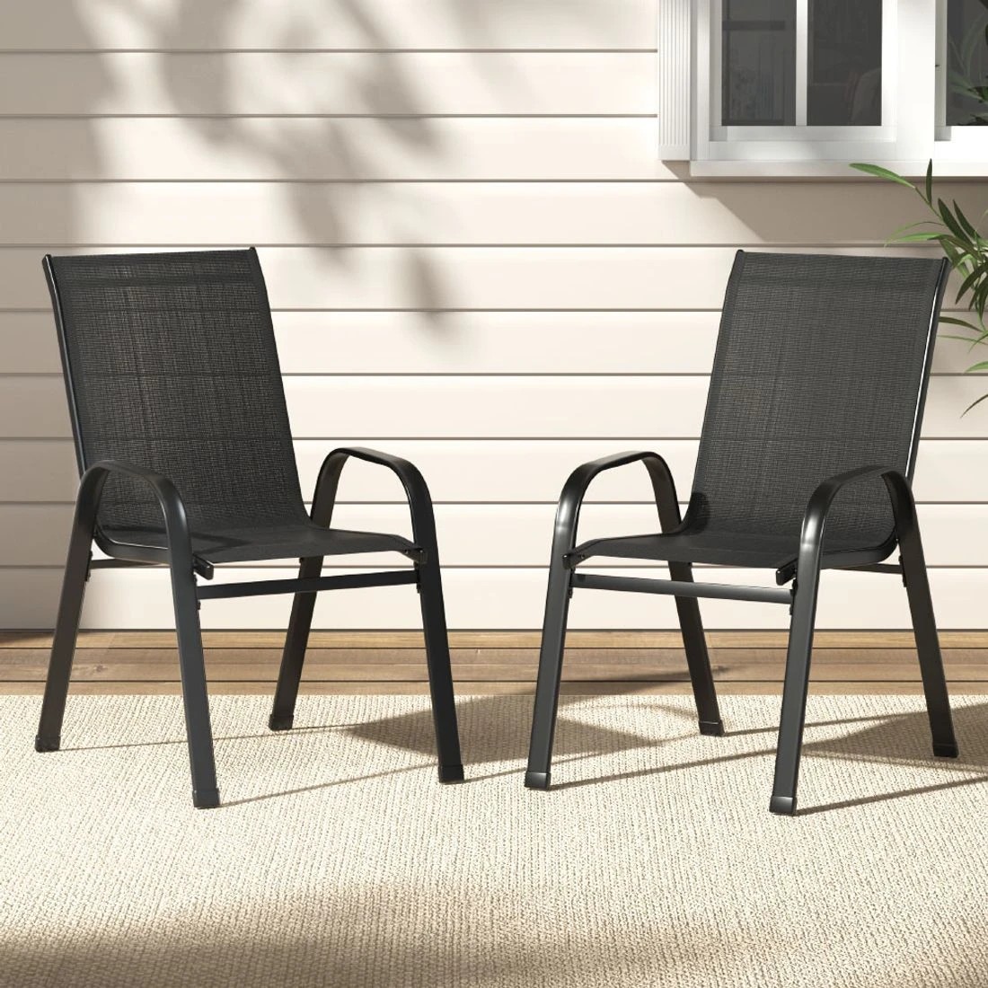 3 Gardeon 2PC Outdoor Dining Chairs Stackable Lounge Chair Patio Furniture - Black, 3 of 5