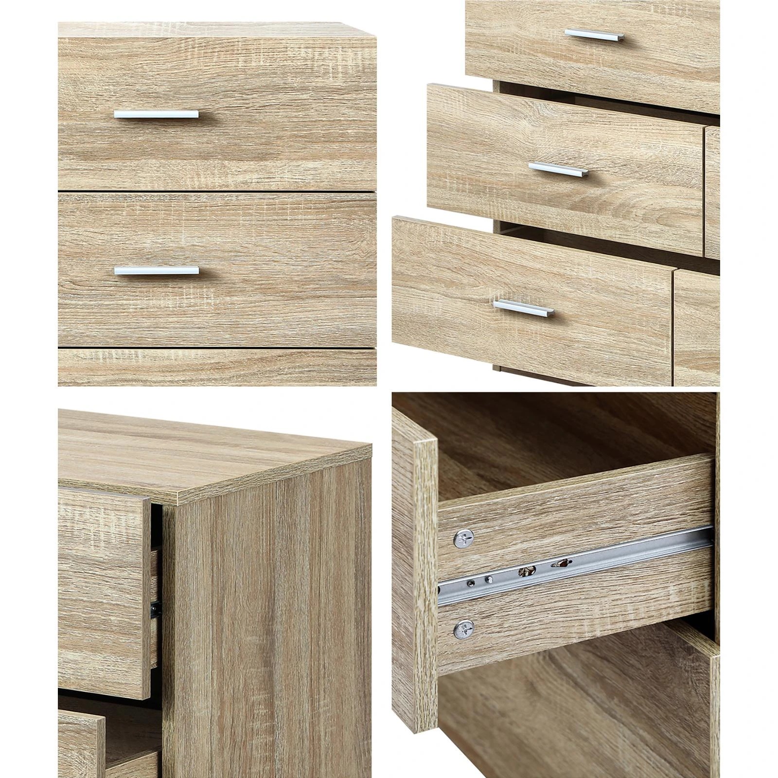 3 Oikiture 6 Chest of Drawers Dresser Table Lowboy Storage Cabinet - Natural, 3 of 8