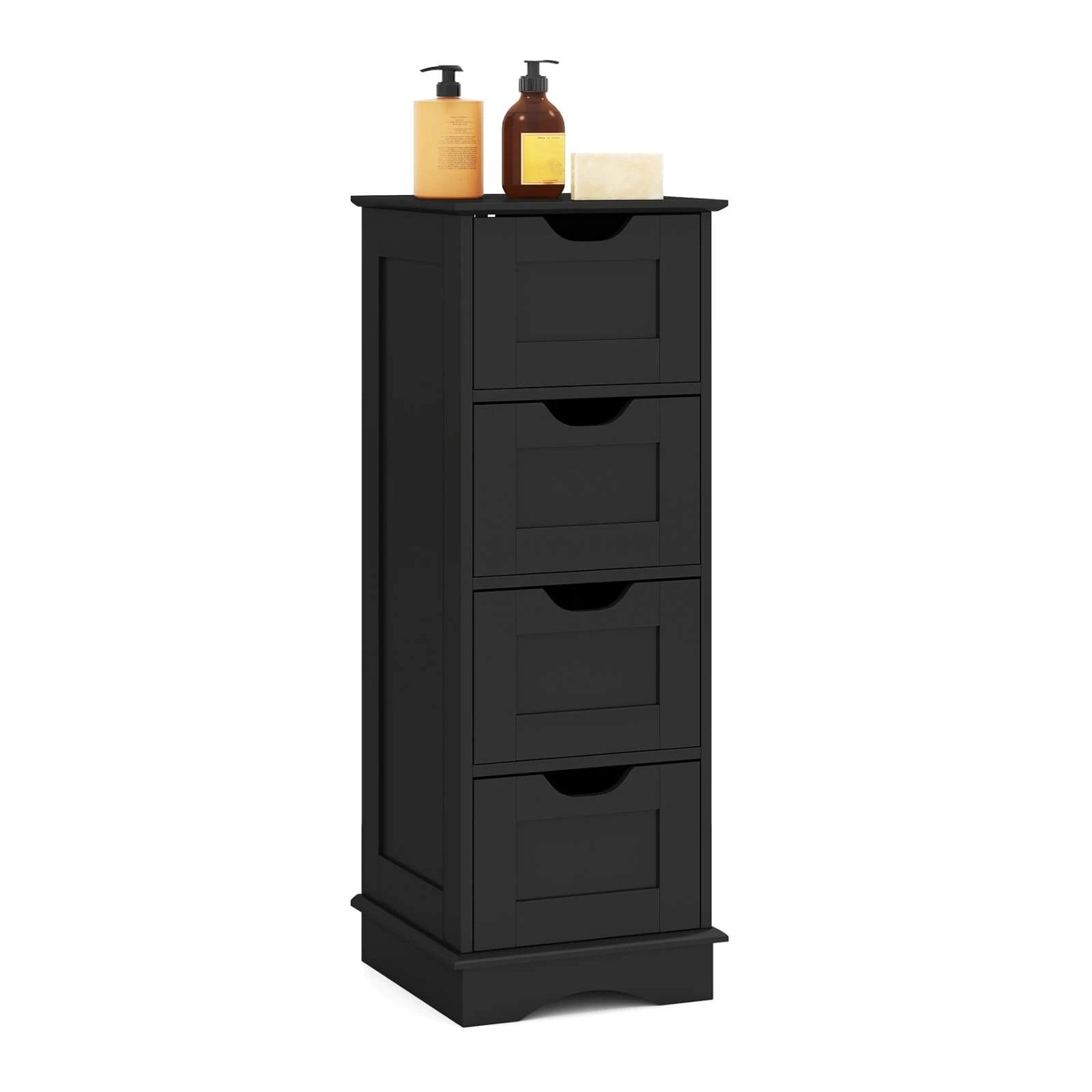 4 Costway 4 Drawers Bathroom Storage Cabinet Freestanding Floor Organizer - Black, 4 of 5