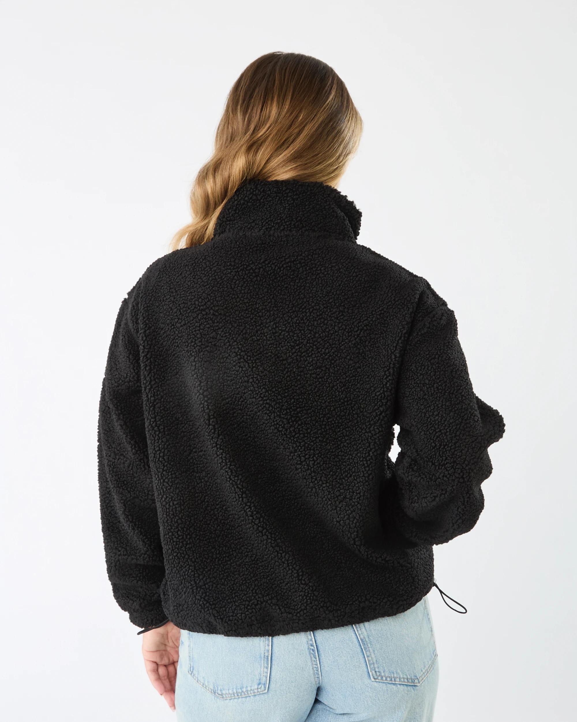 3 Long Sleeve Quarter Button Through Boucle Sweatshirt Black, 3 of 7