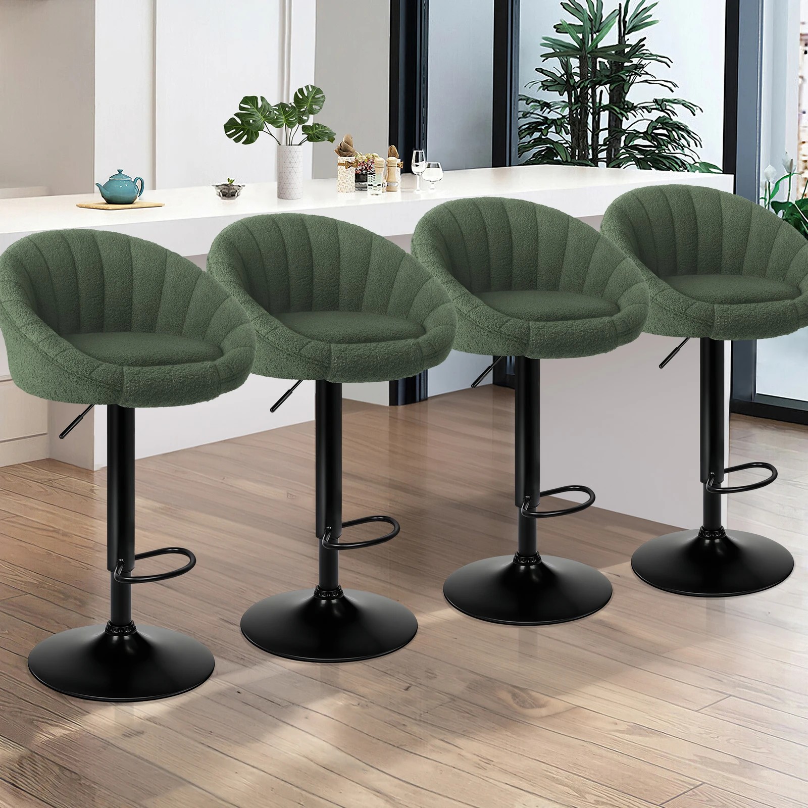 9 Alfordson 4x Bar Stools Gas Lift Sherpa Bar Chairs Kitchen Swivel Susan - Green, 9 of 10