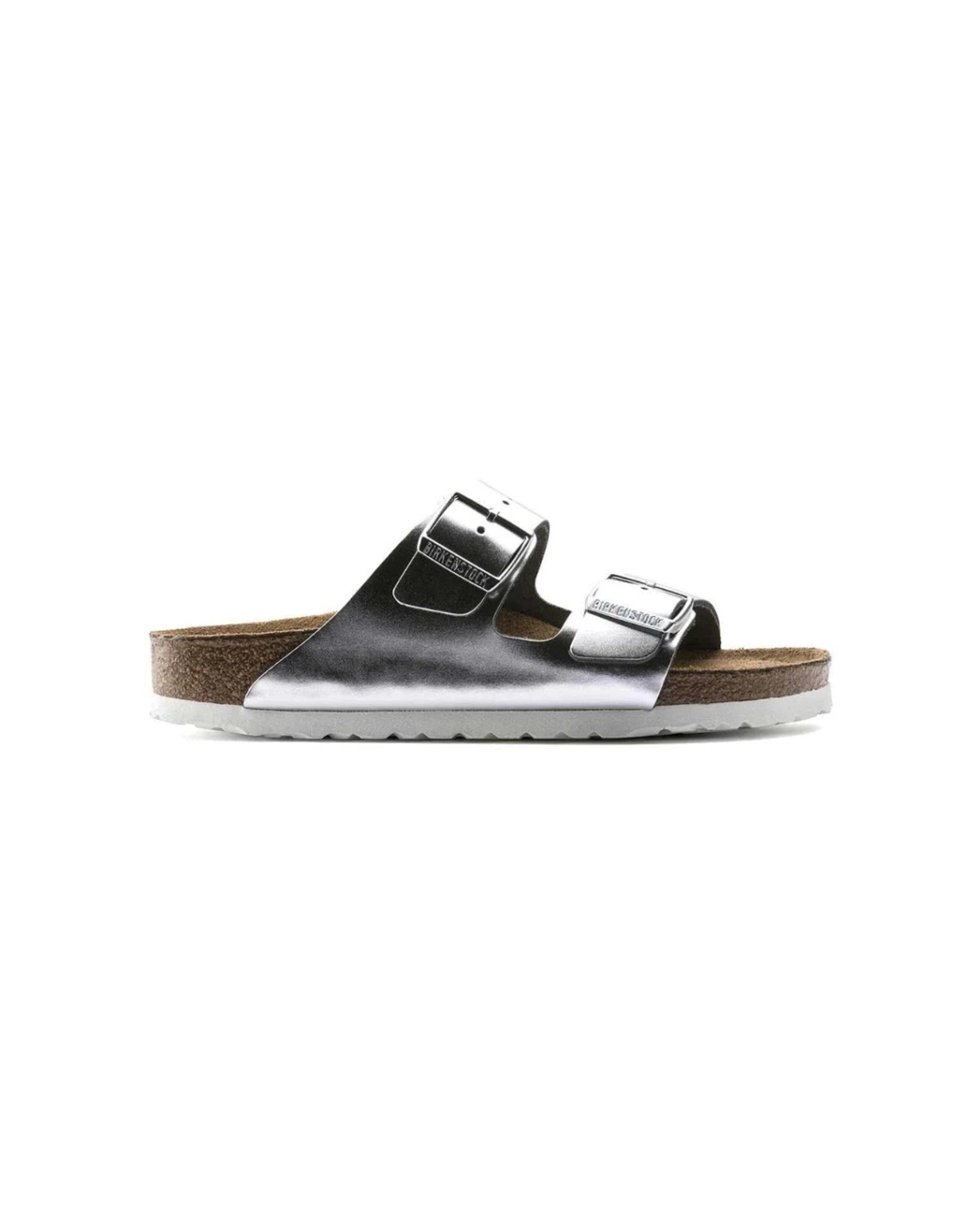 1 Birkenstock Arizona Soft Footbed Natural Leather Sandals Narrow METALLIC SILVER, 1 of 6