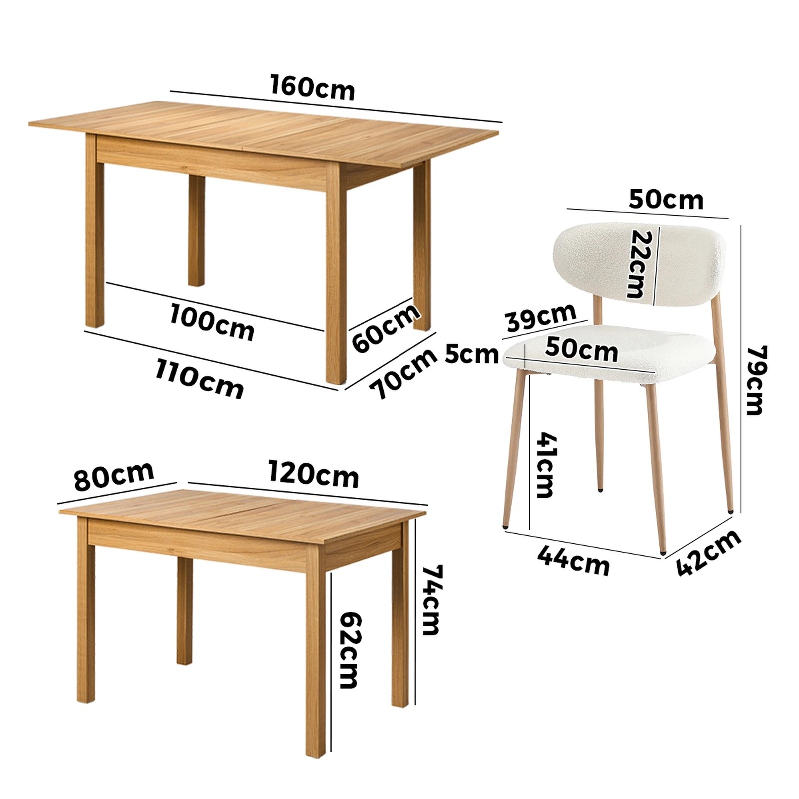 2 Oikiture 5pc Extenable Dining Table and Chairs Wooden Dining Set Boucle - Natural, 2 of 10