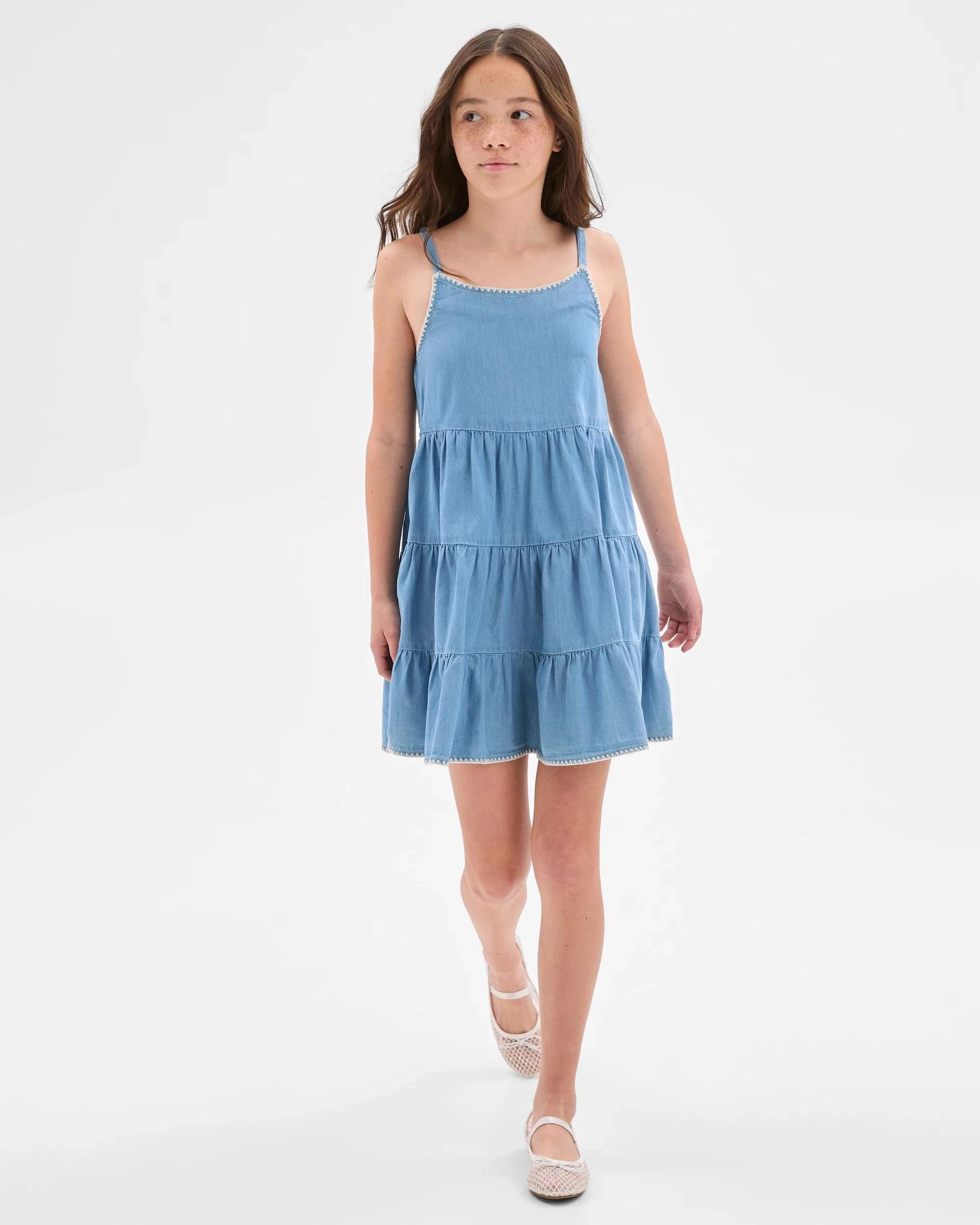1 Target Kids Australian Cotton Woven Tiered Dress CHAMBRAY, 1 of 6