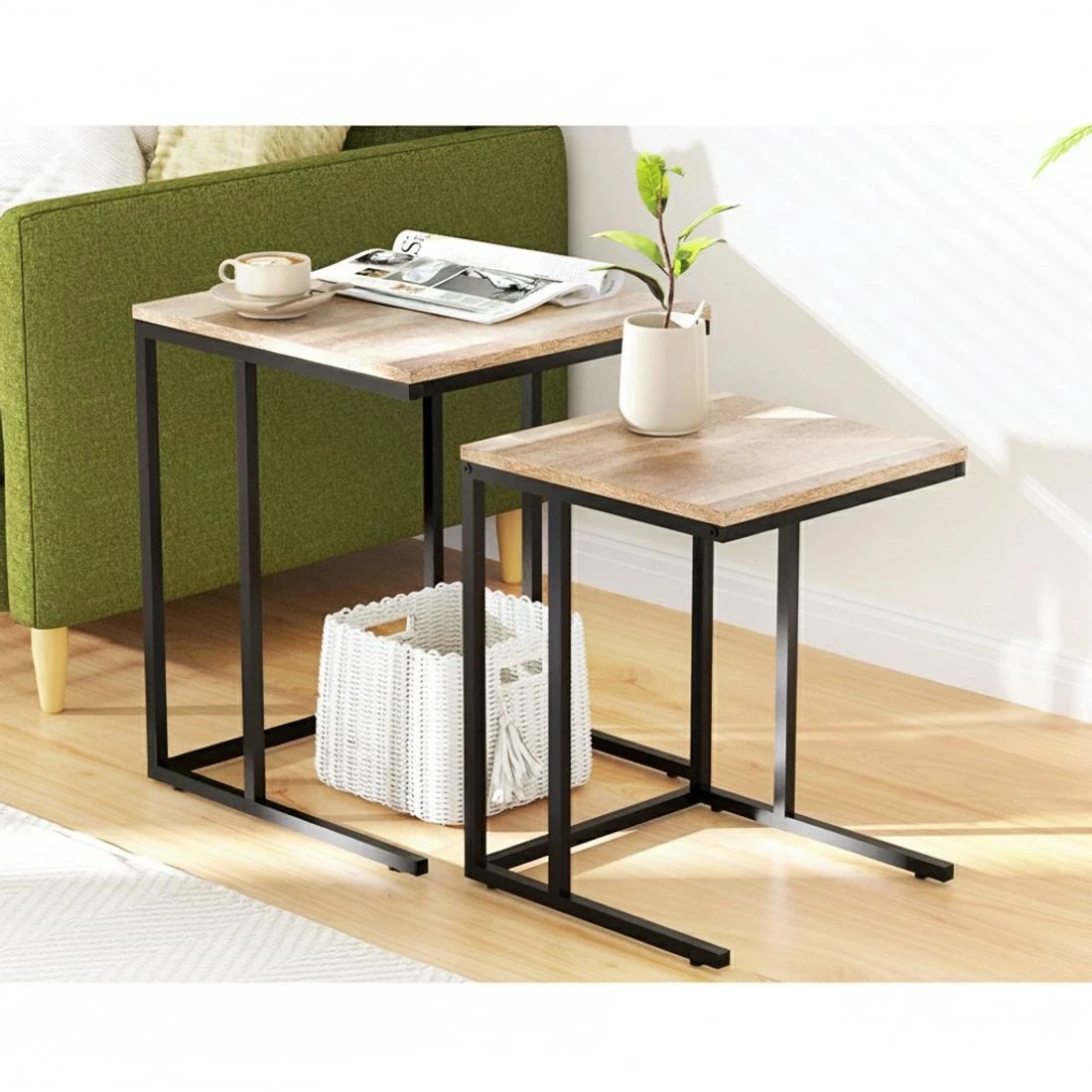 3 Artiss Nesting Coffee Table Sef of 2 Walnut Brok - Multi, 3 of 5