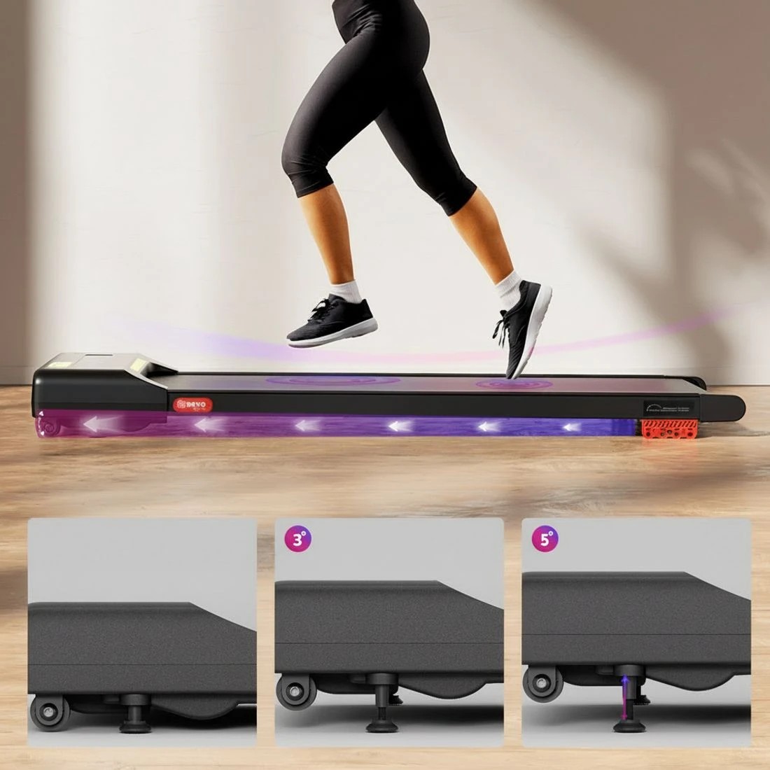 5 Everfit Treadmill Electric Walking Pad Incline Under Desk Home Gym 380mm - Black, 5 of 10