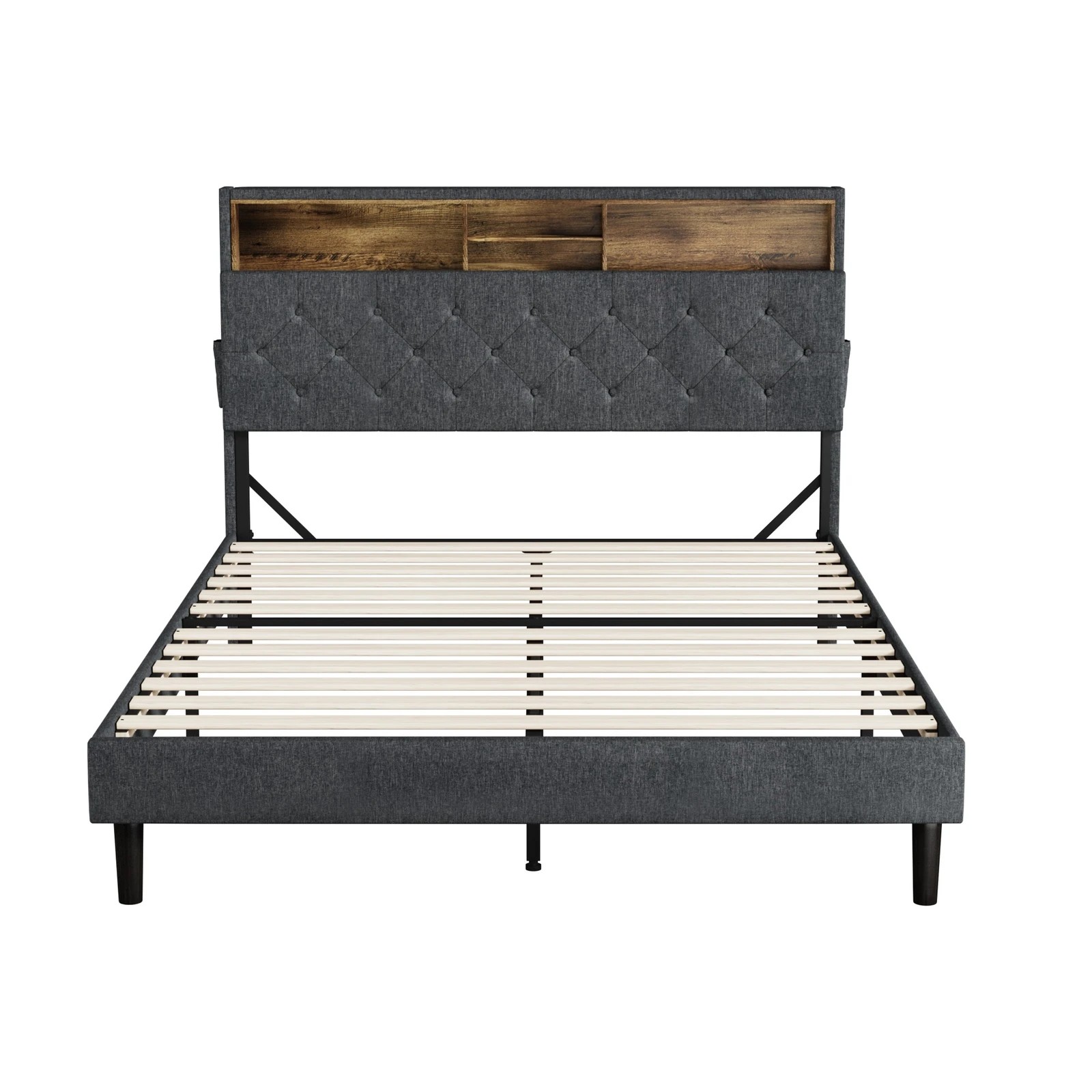 8 Oikiture Double Bed With Led Storage Bedhead Bed Frame
 - Grey, 8 of 10