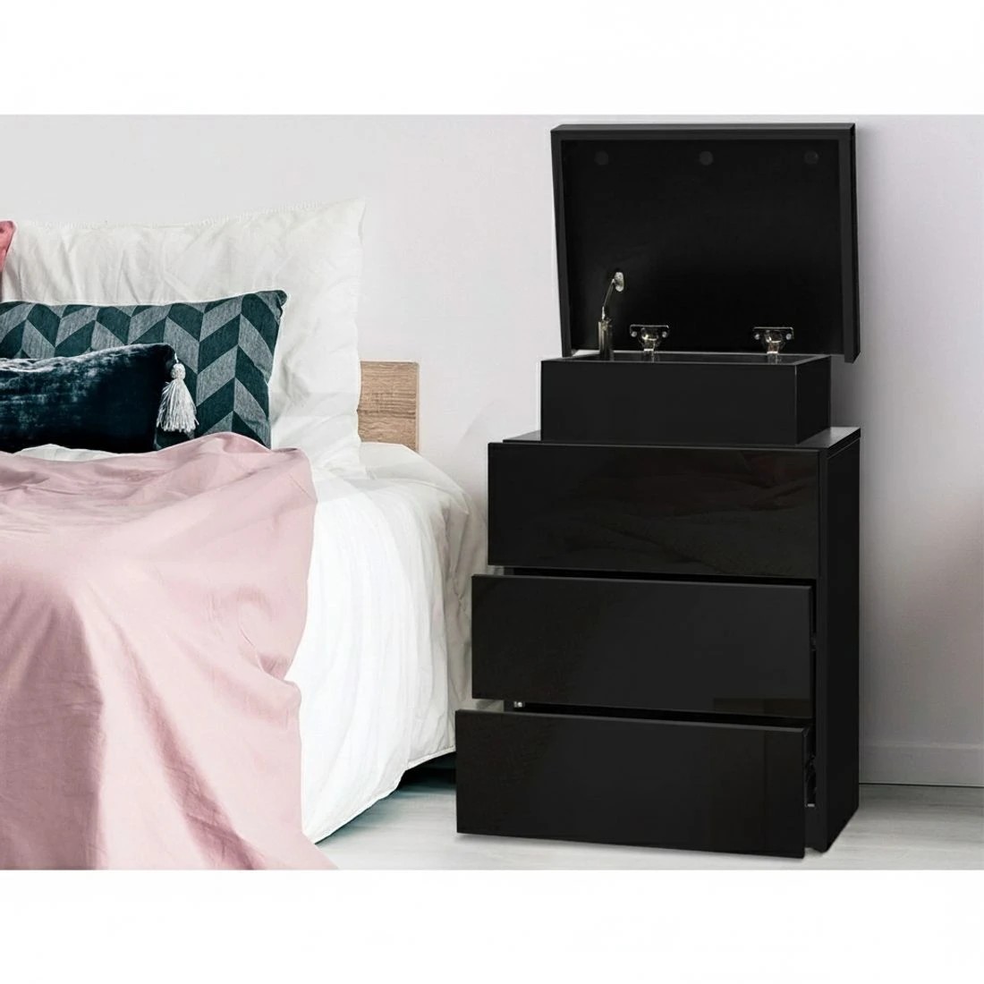 5 Artiss 2X Bedside Table LED 3 Drawers - Black, 5 of 9