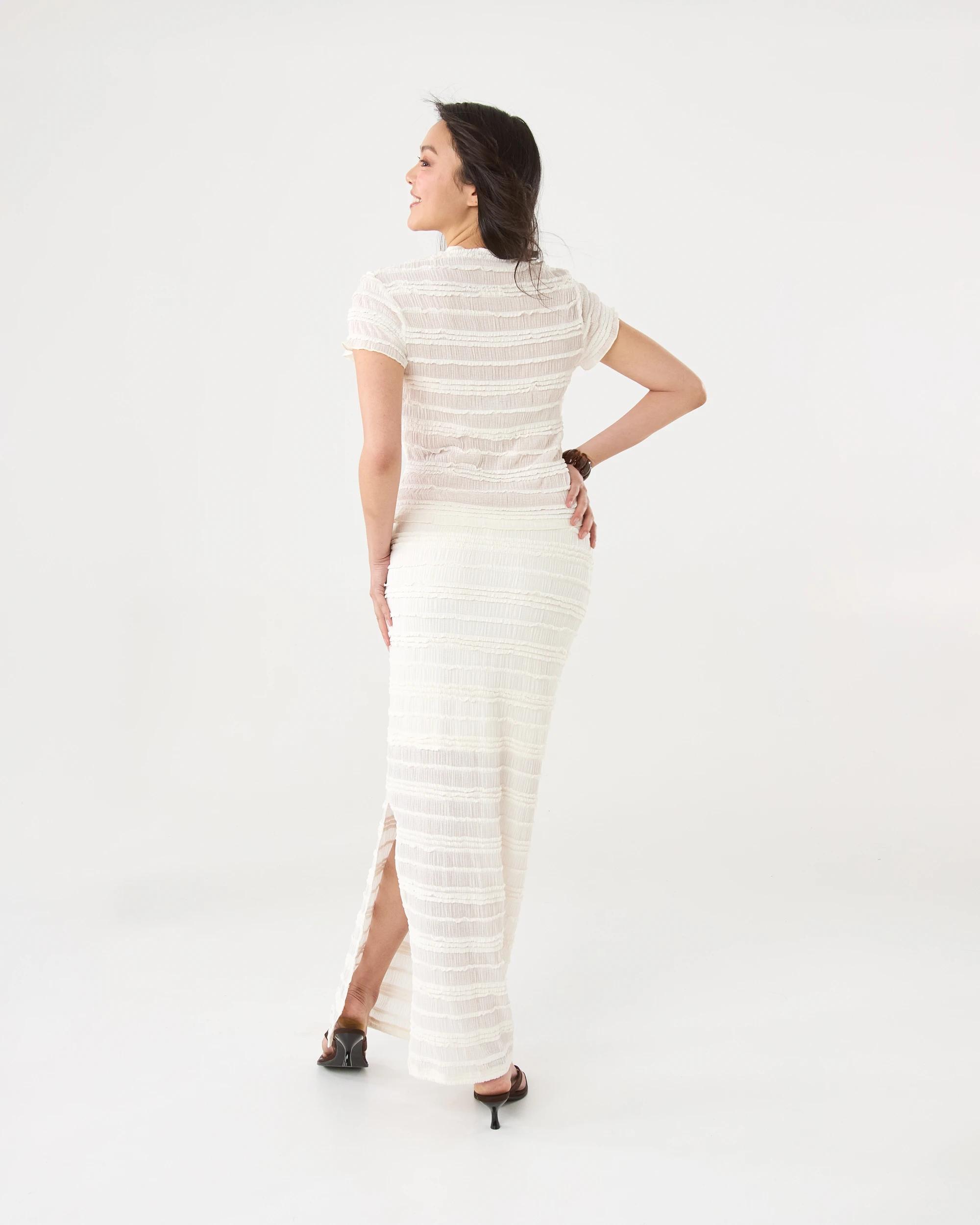 4 Textured Side Split Maxi Skirt Cld White, 4 of 6