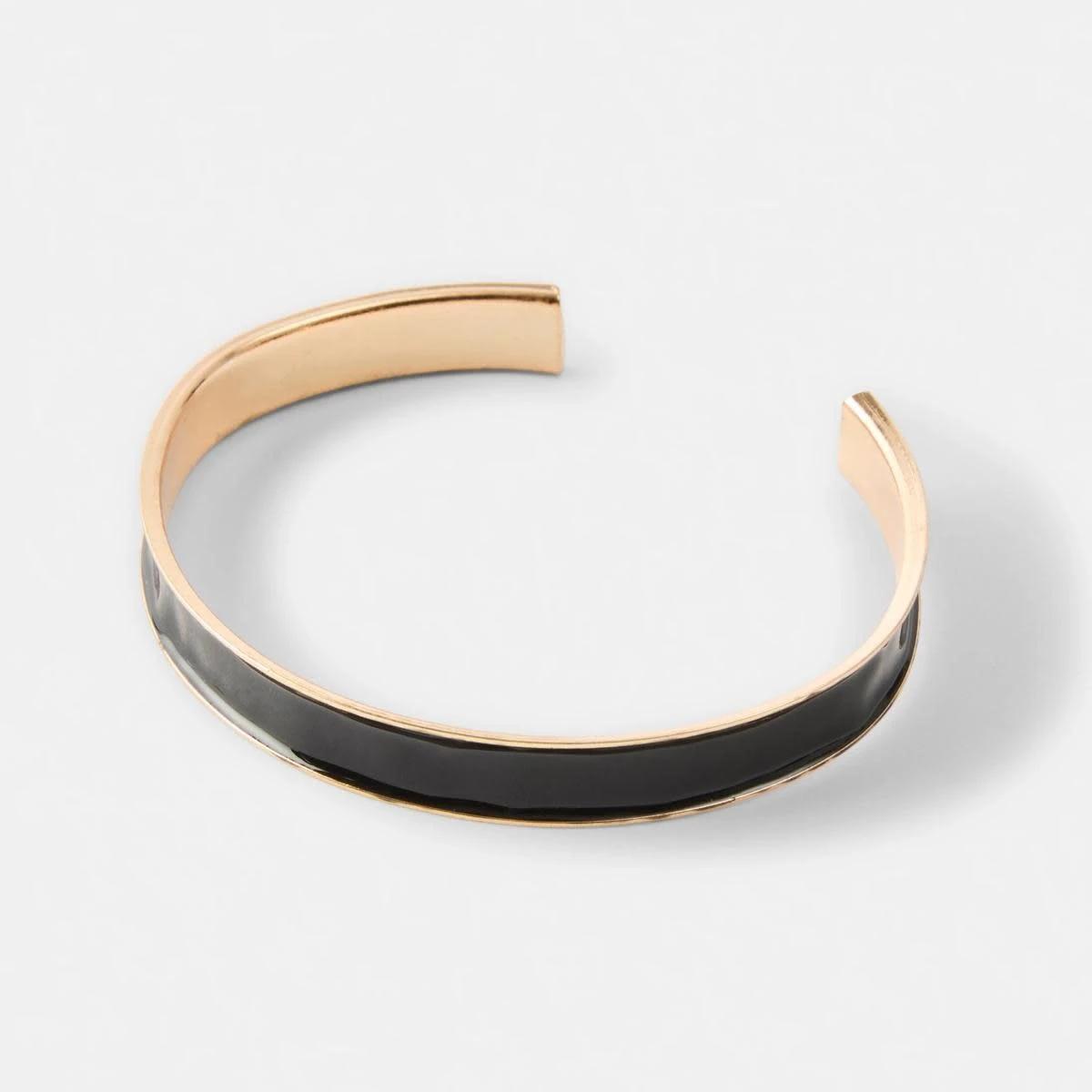 2 2 Colour Cuff Bracelet - Black and Gold Tone Gold, 2 of 5