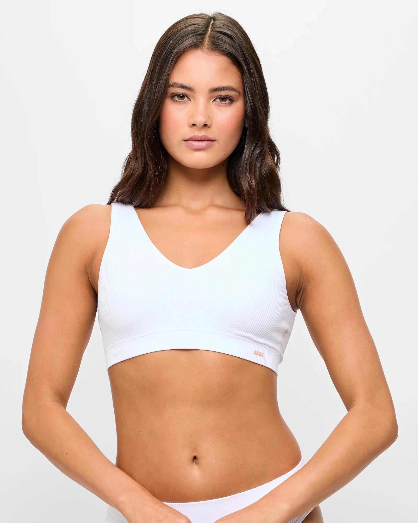 1 Lily Loves Ribbed Seamfree Plunge Crop Top WHITE, 1 of 4