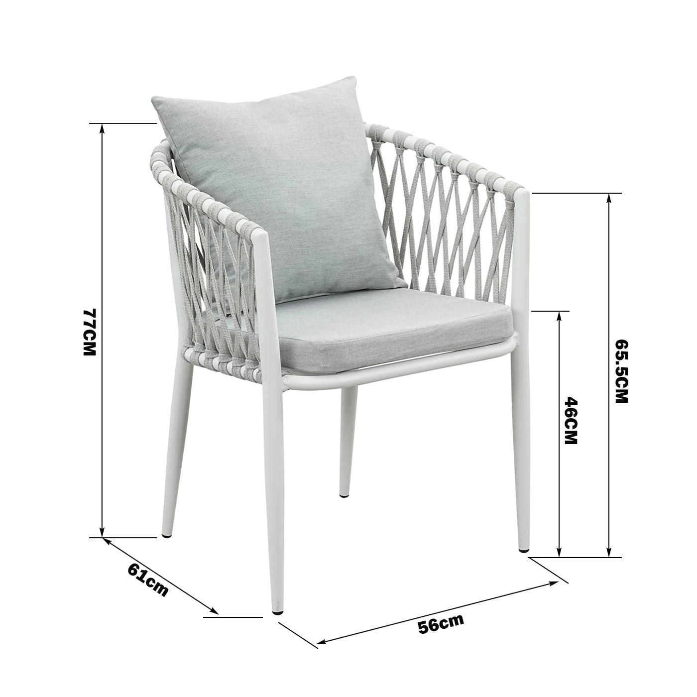 4 Moda Living Mornington White Aluminium Outdoor Dining Chairs with Arms - Light Grey Cushion (Set of 4) - White, 4 of 9