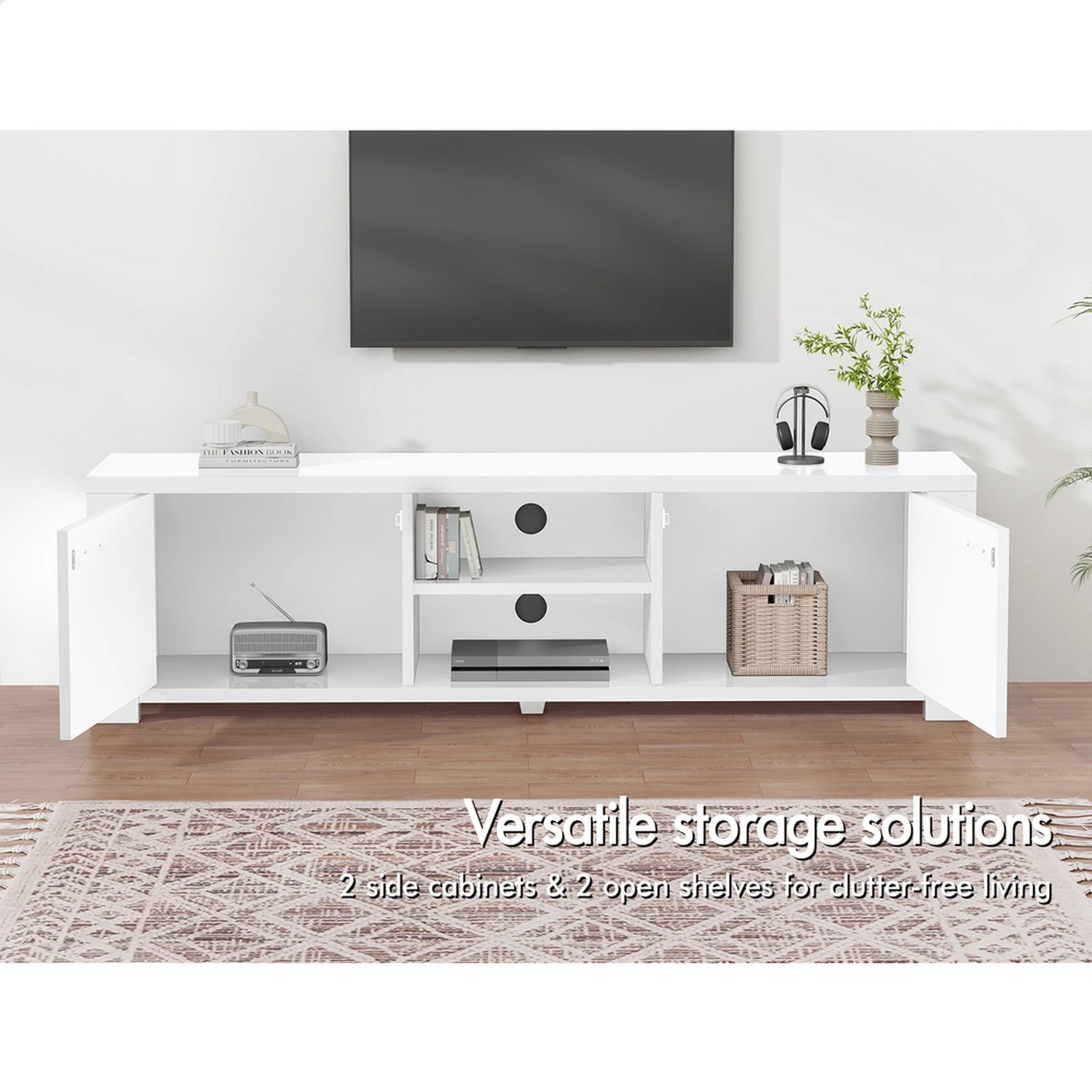 4 Alfordson TV Cabinet Entertainment Unit Stand Storage Shelf 160cm - White, 4 of 10