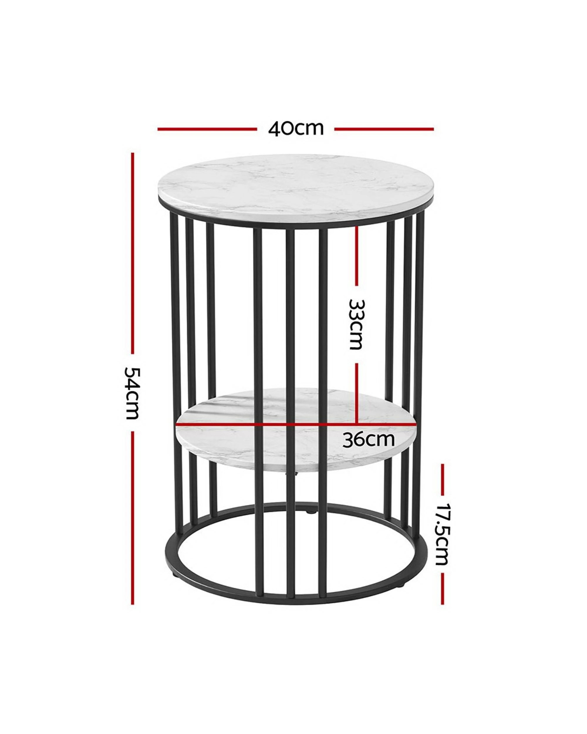 2 Artiss Coffee Table 2-Tier Round Marble Effect - White, 2 of 7