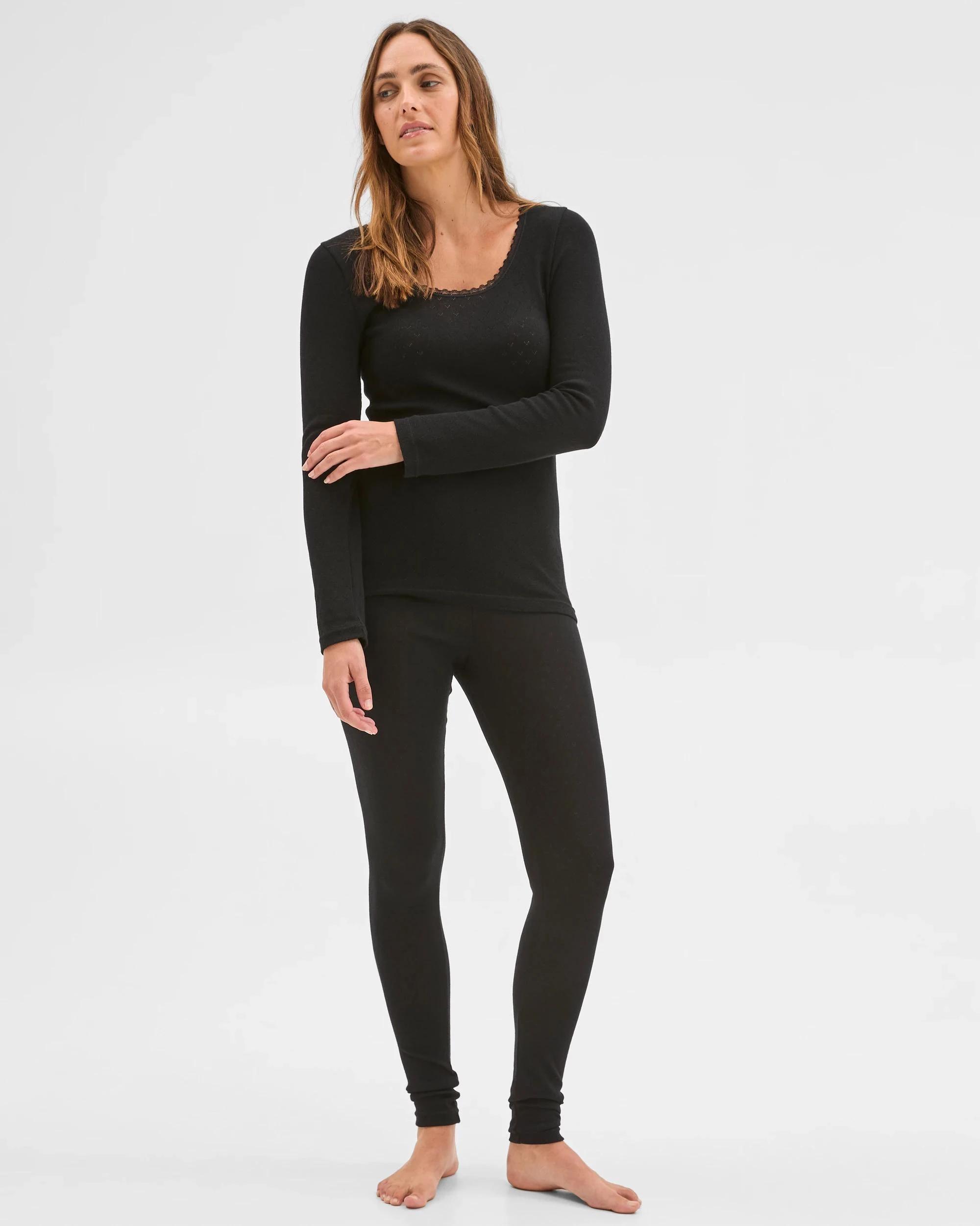 1 Target Woman Long Sleeve Pointelle Thermal Top BLACK, 1 of 5