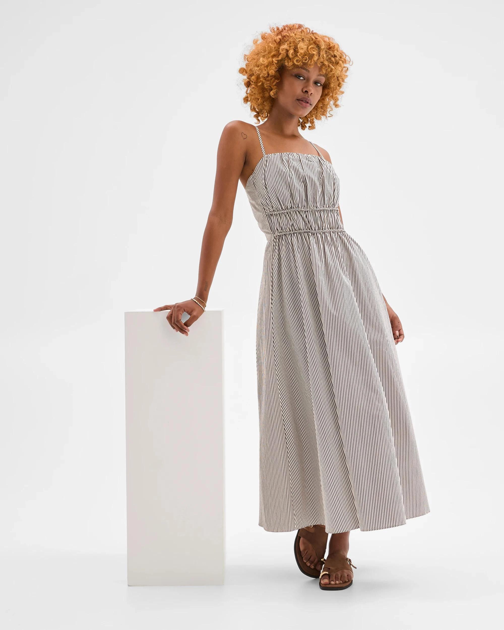 1 Target Petites Petites Australian Cotton Channel Tie Maxi Dress BURNETTE/WHITE STRIPE, 1 of 5