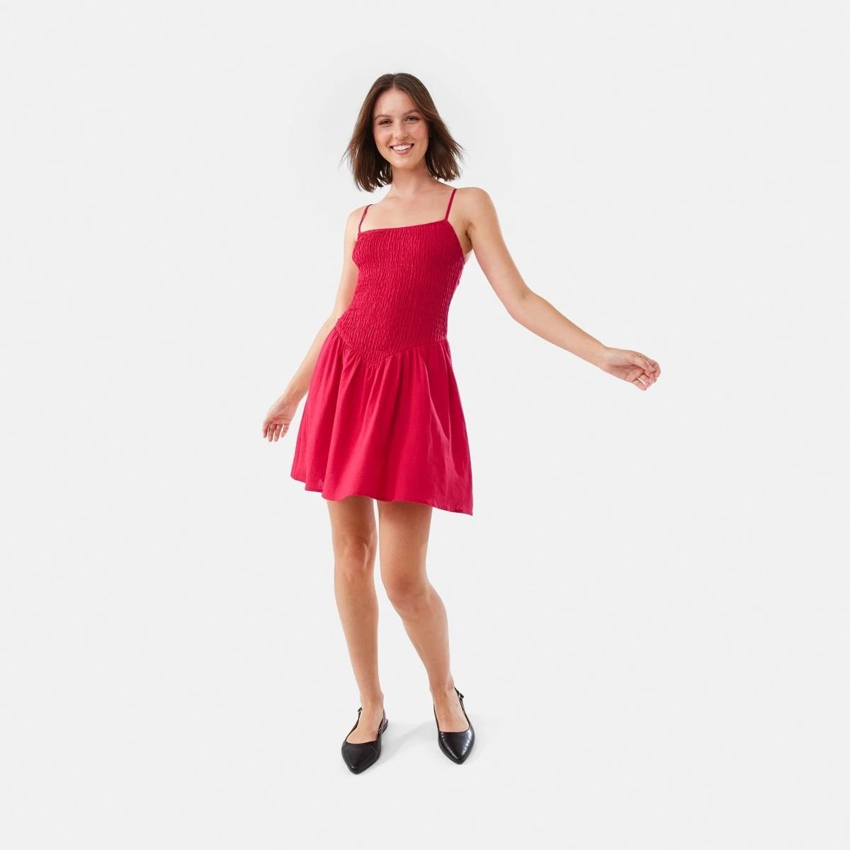 2 Sleeveless Shirred Bodice Mini Dress STRAWBERRY, 2 of 8