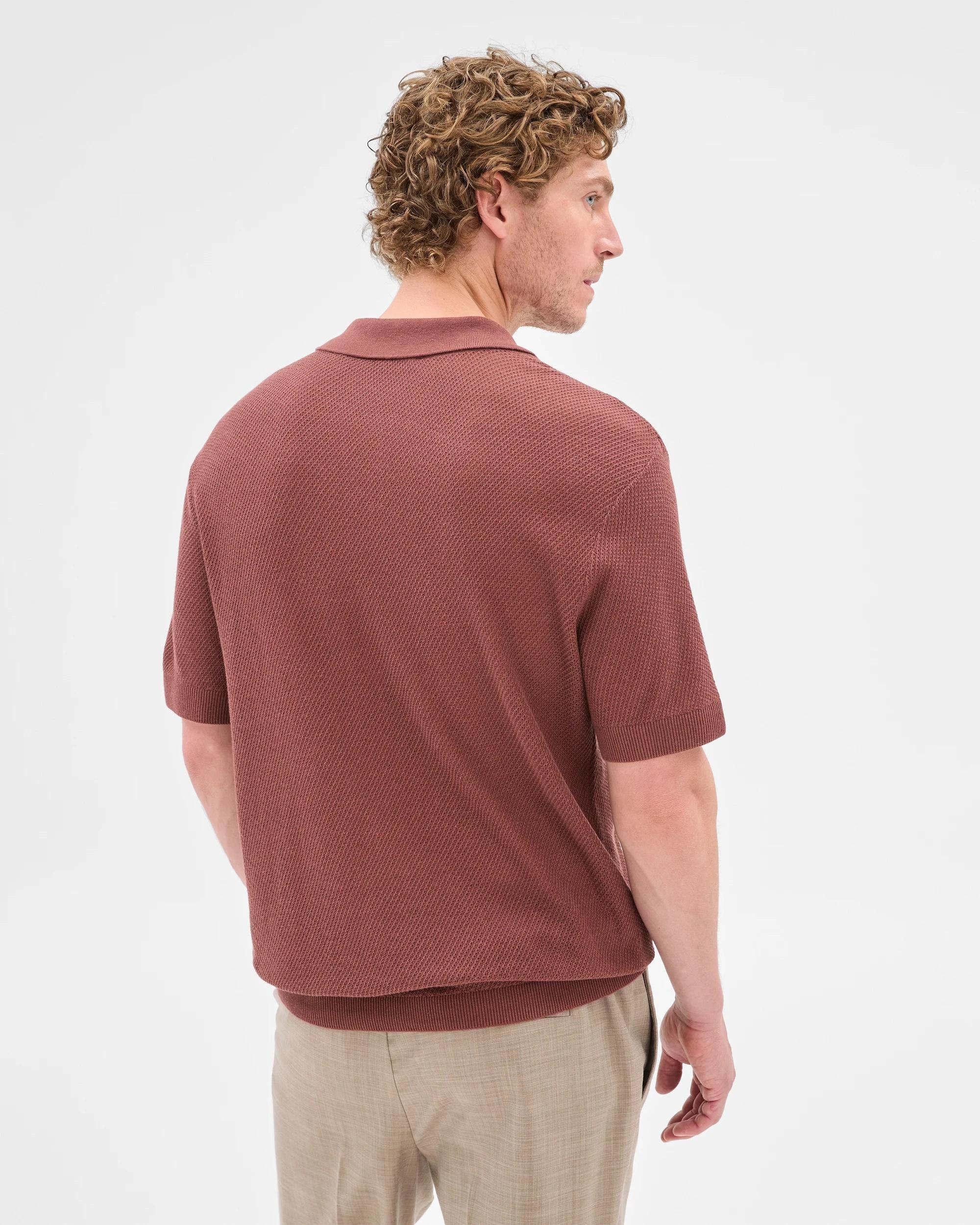 4 Australian Cotton Blend Knit Polo Top - Preview BRICK, 4 of 10