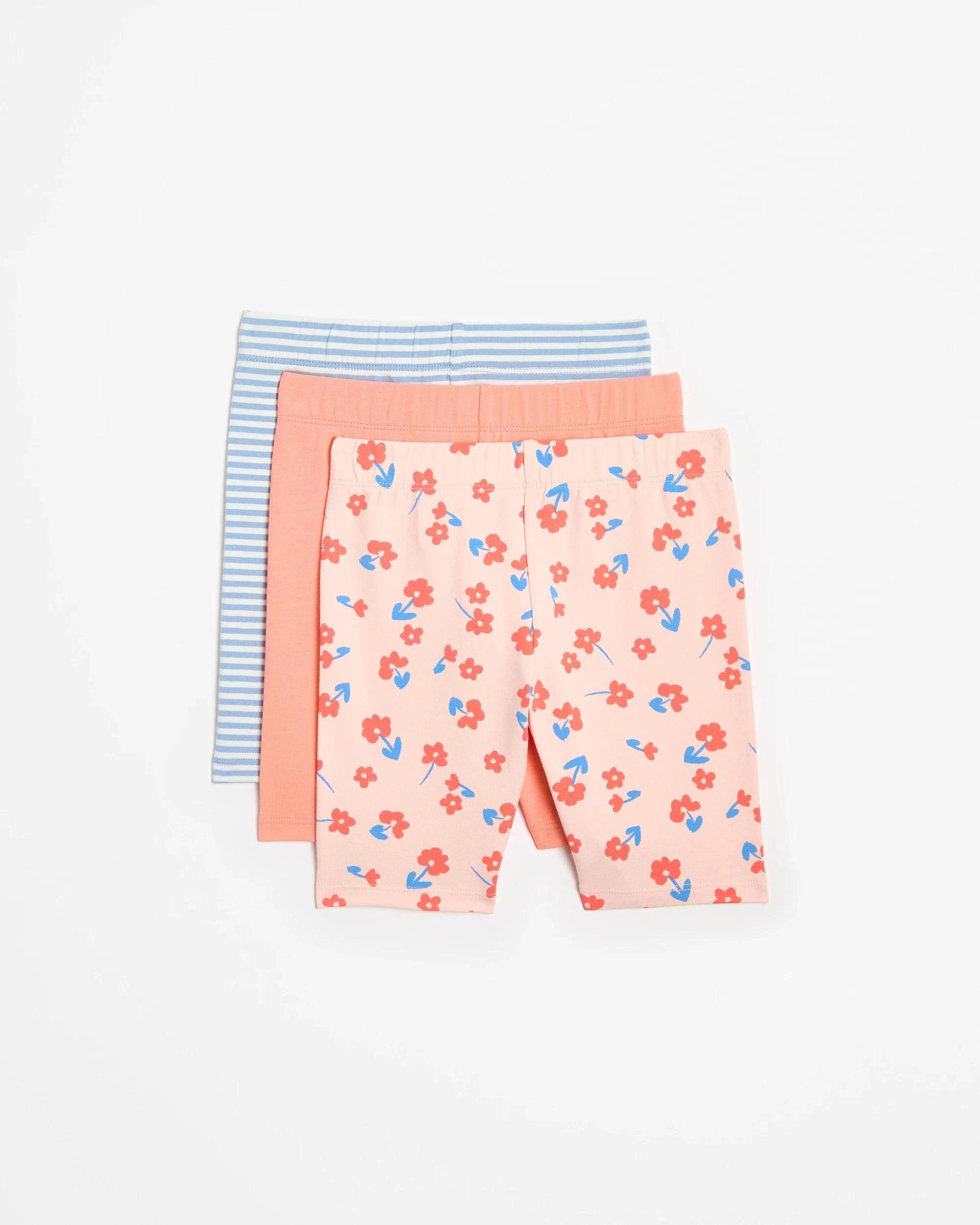 1 Target Kids Australian Cotton Bike Shorts 3 Pack PINK FLORAL BLUE STRIPE, 1 of 5