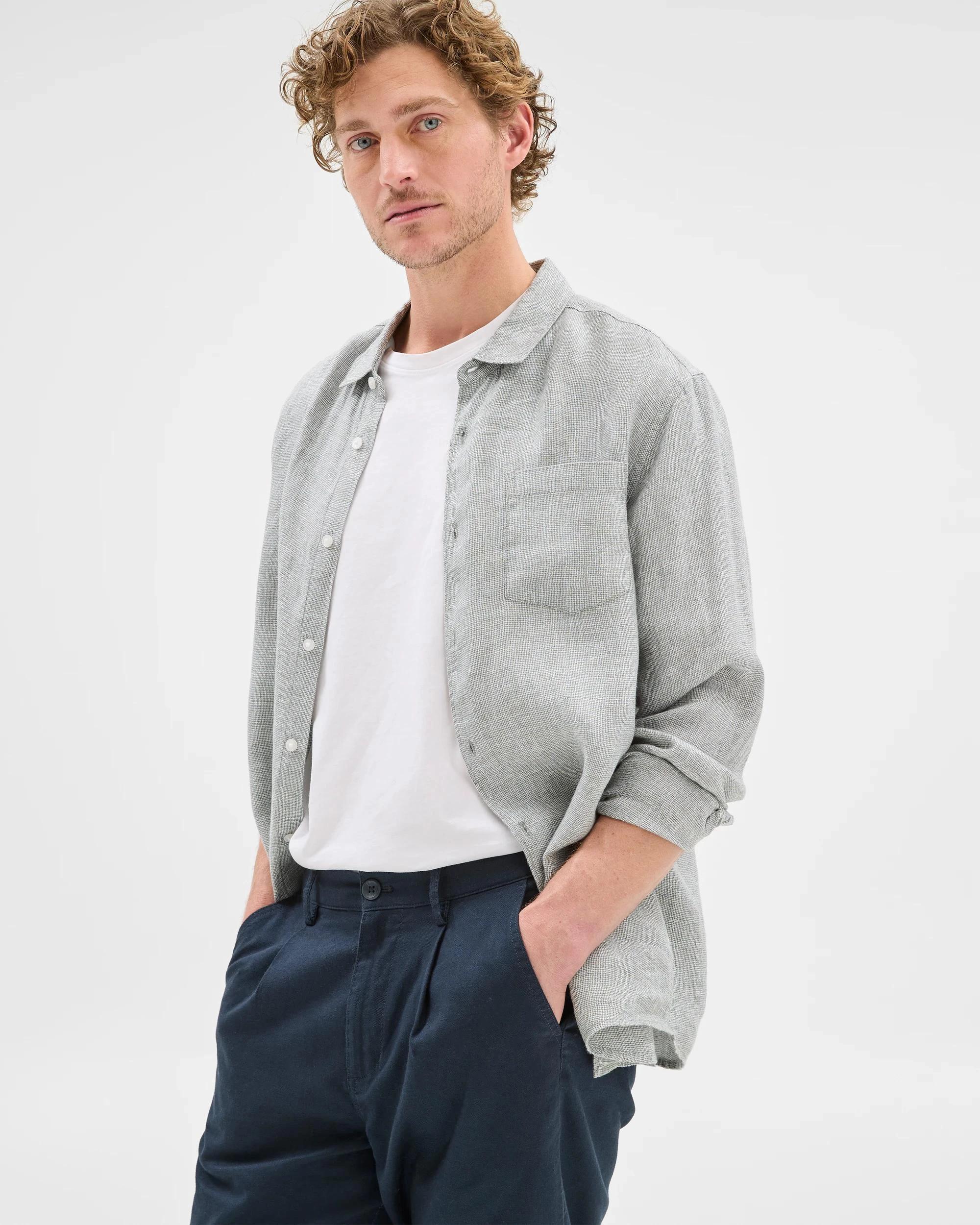 3 Target European Linen Long Sleeve Shirt KHAKI, 3 of 7