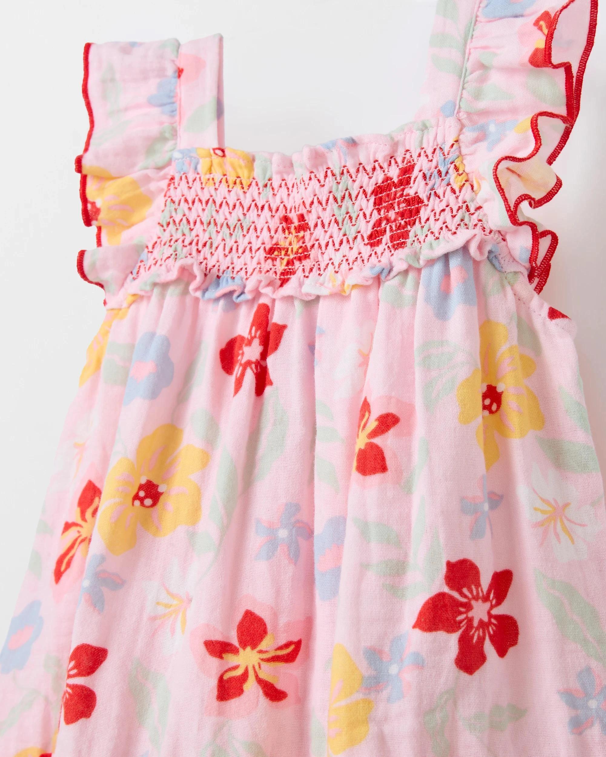 2 Target Baby Baby Shirred Frill Layer Dress TROPICAL FLORAL, 2 of 2