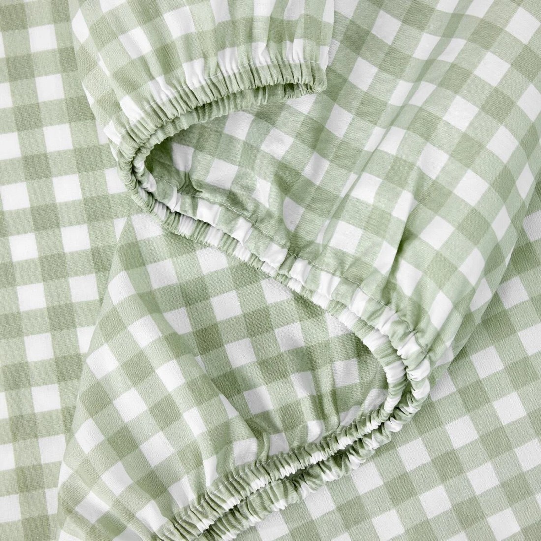 3 250 Thread Count Gingham Cotton Sheet Set - Double Bed, Sage, 3 of 7
