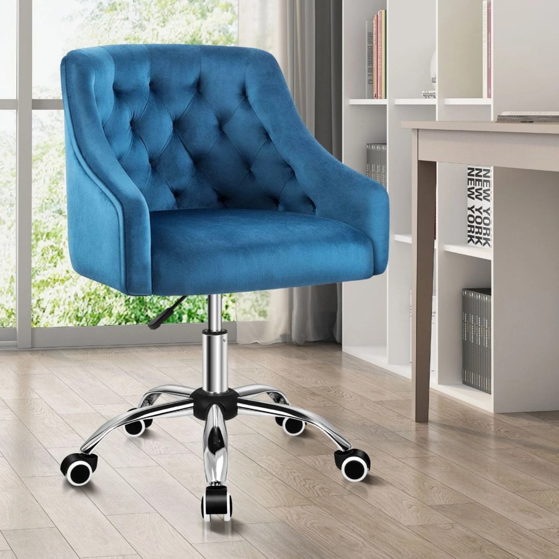 8 Alfordson Velvet Office Chair Fabric Swivel Armchair Computer Adult Kids - Blue, 8 of 10