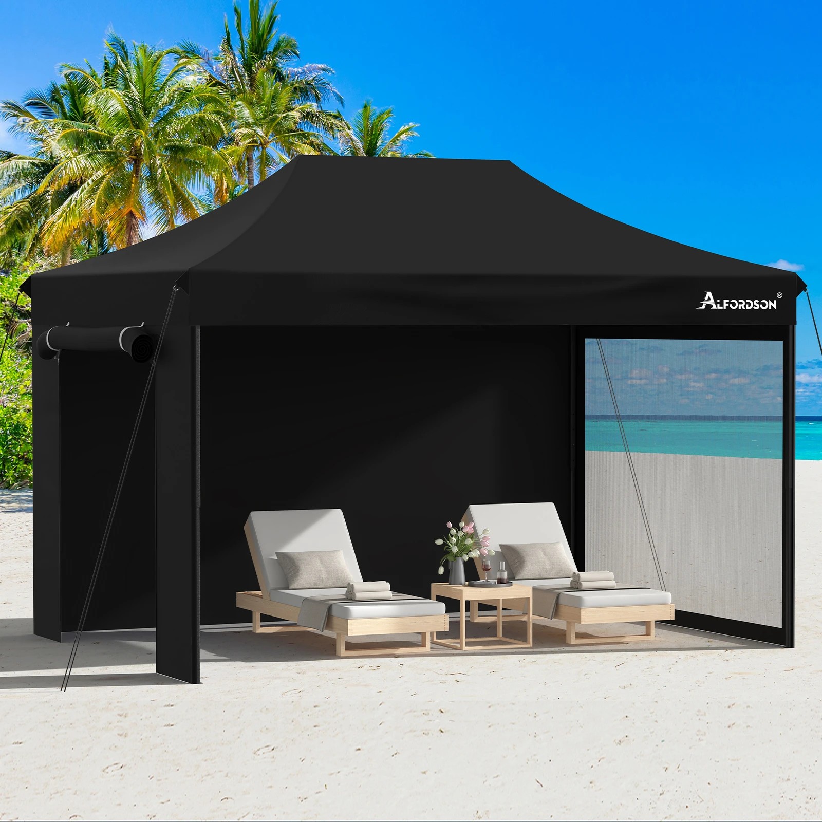 5 Alfordson Gazebo 4.5x3m Pop Up Marquee 600D Oxford Folding Camping Tent - Black, 5 of 10