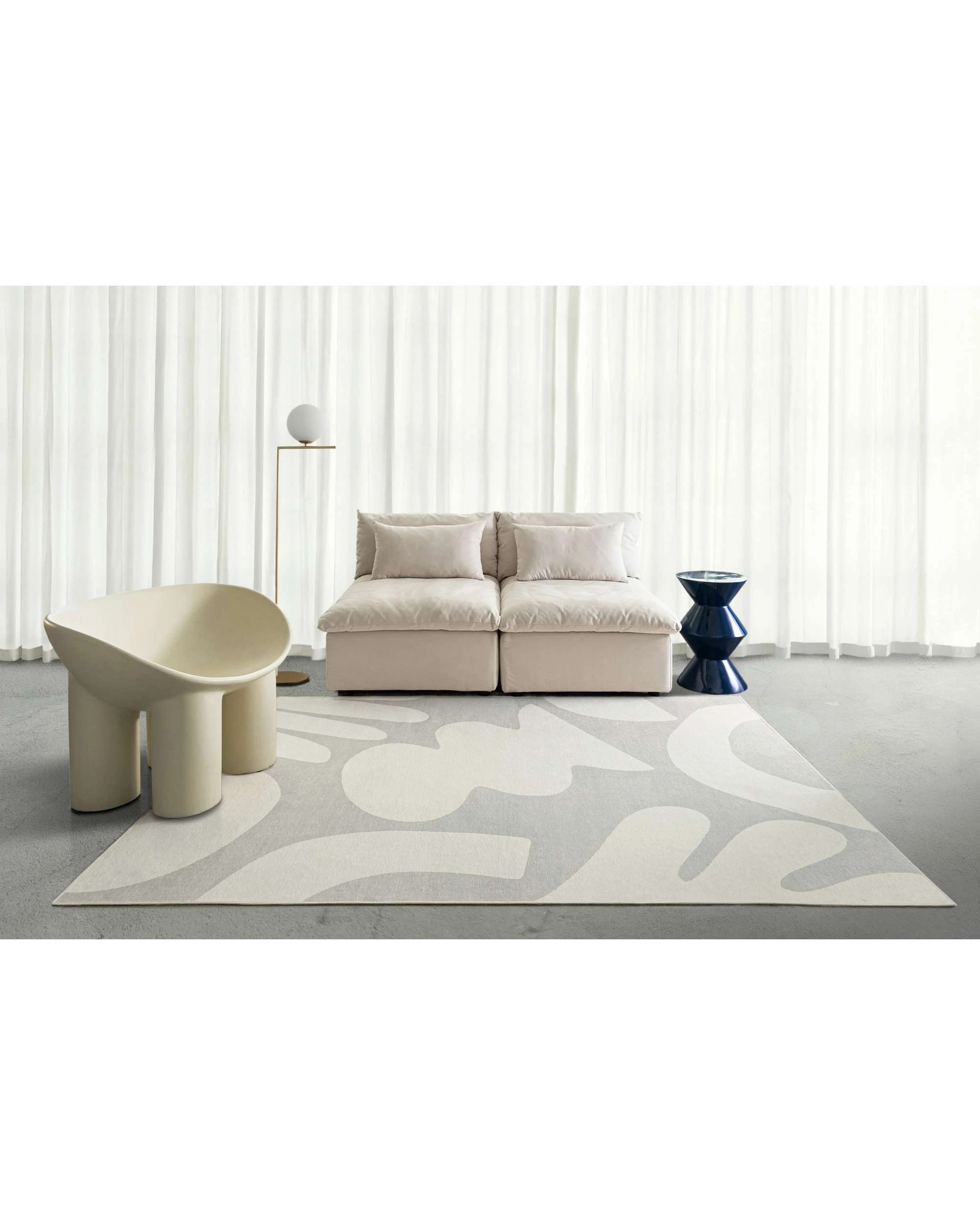 2 Loopsie Whidbey Stone Abstract Indoor Outdoor Washable Rug-330cm x 240cm - White, 2 of 8