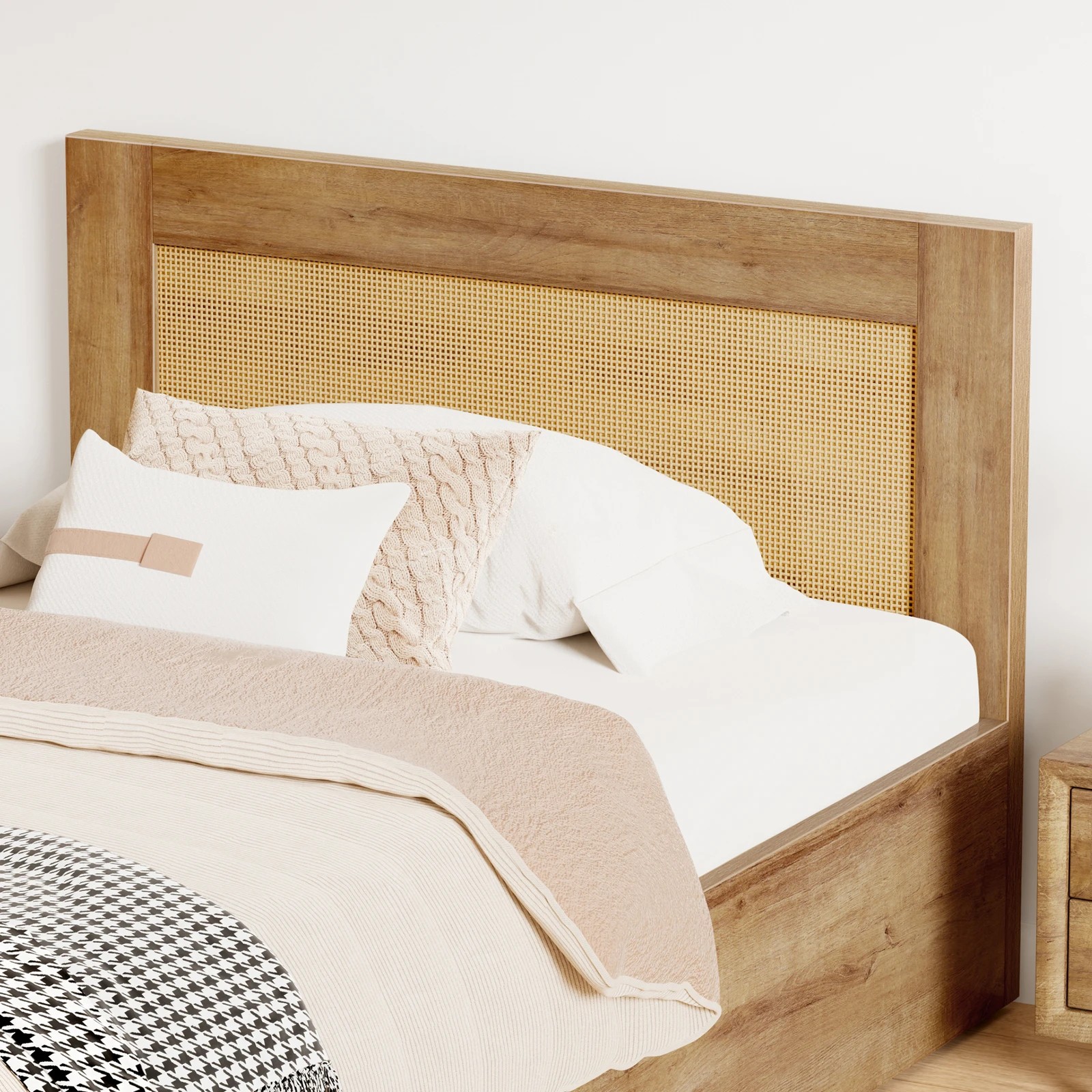 5 Alfordson Wooden Bed Frame Single Size Rattan Bed Base with Storage Drawer - Oak, 5 of 10