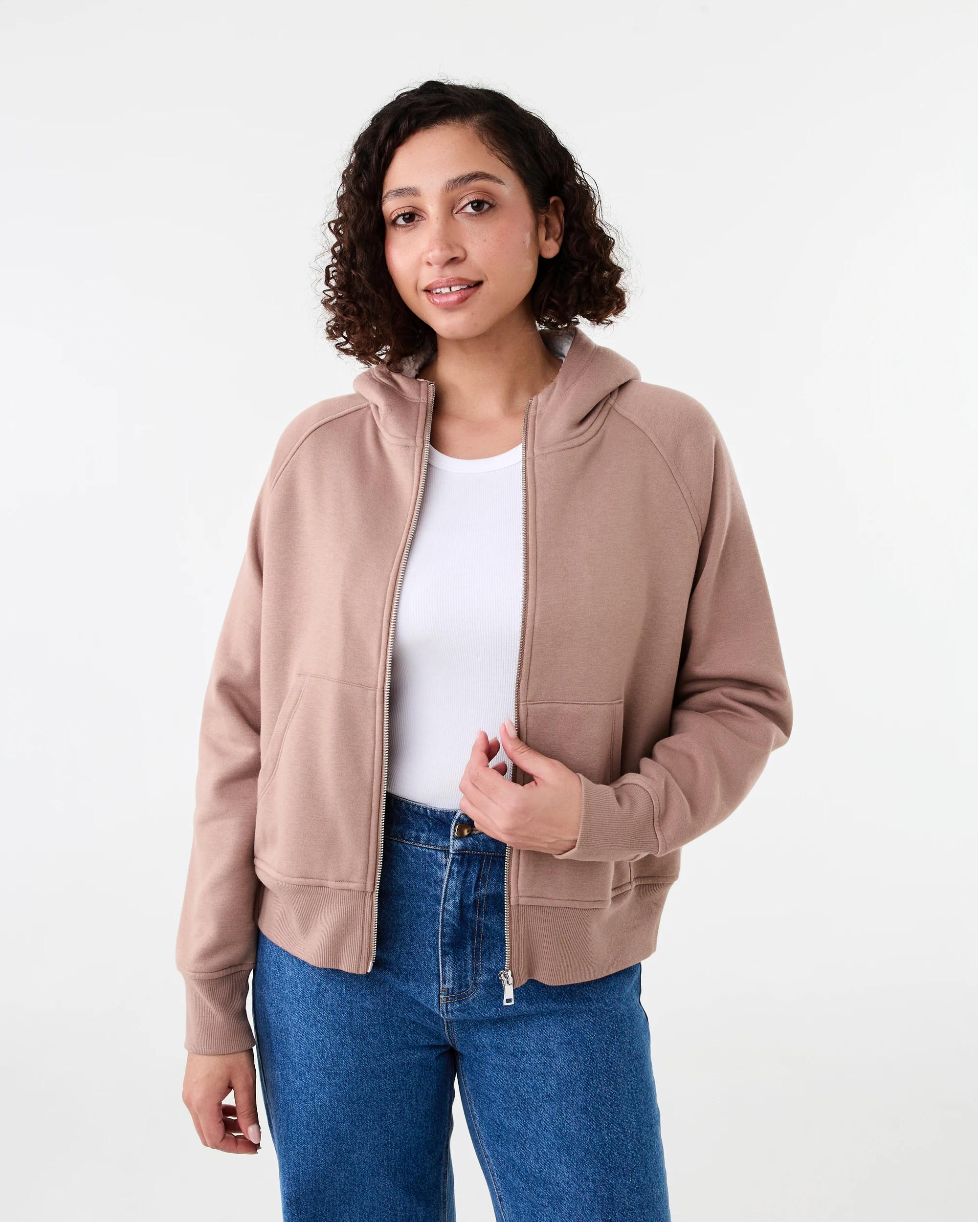 1 Long Sleeve Sherpa Zip Through Hoodie Snp Brn, 1 of 8