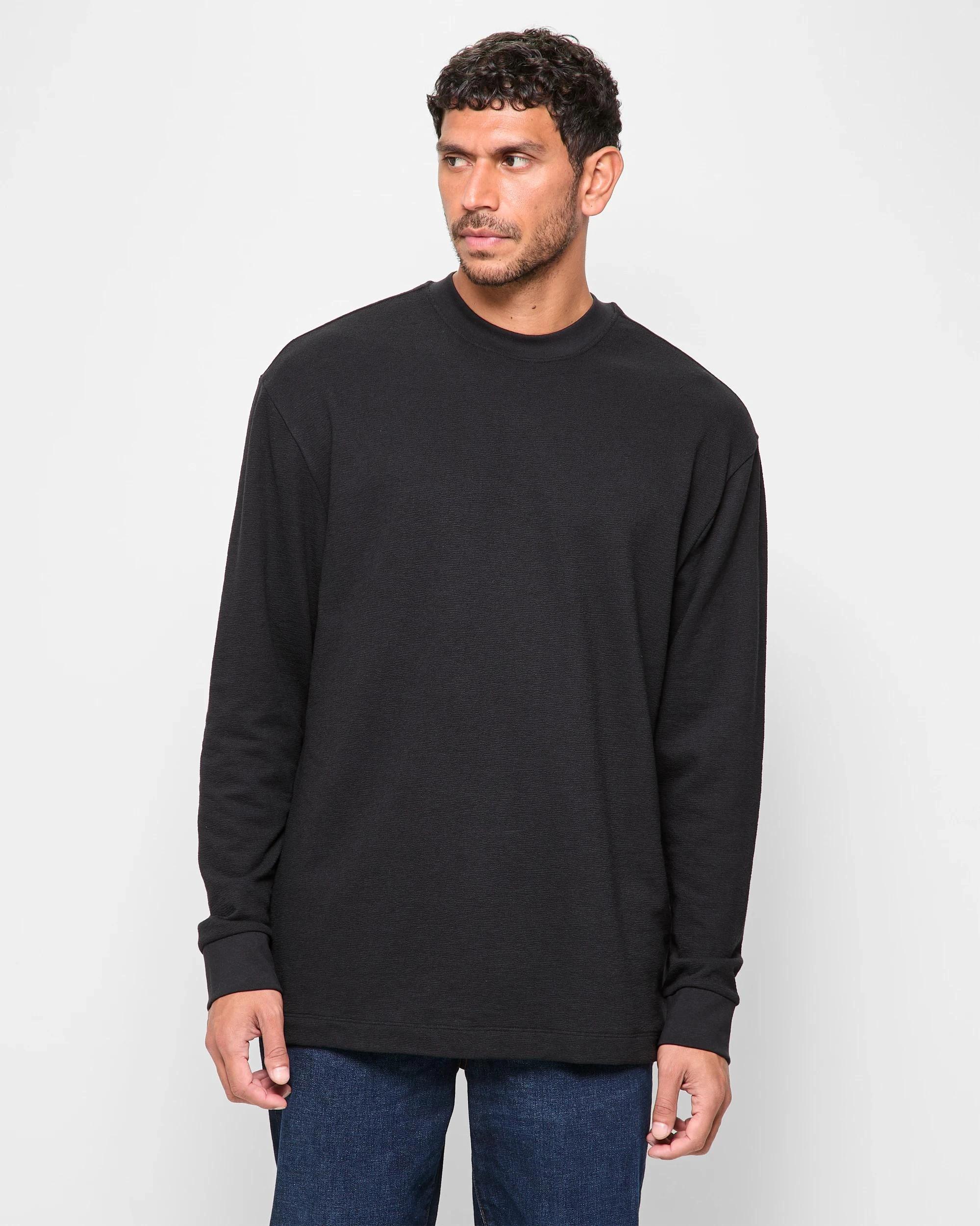 1 Target Australian Cotton Blend Long Sleeve Textured T-Shirt BLACK, 1 of 5