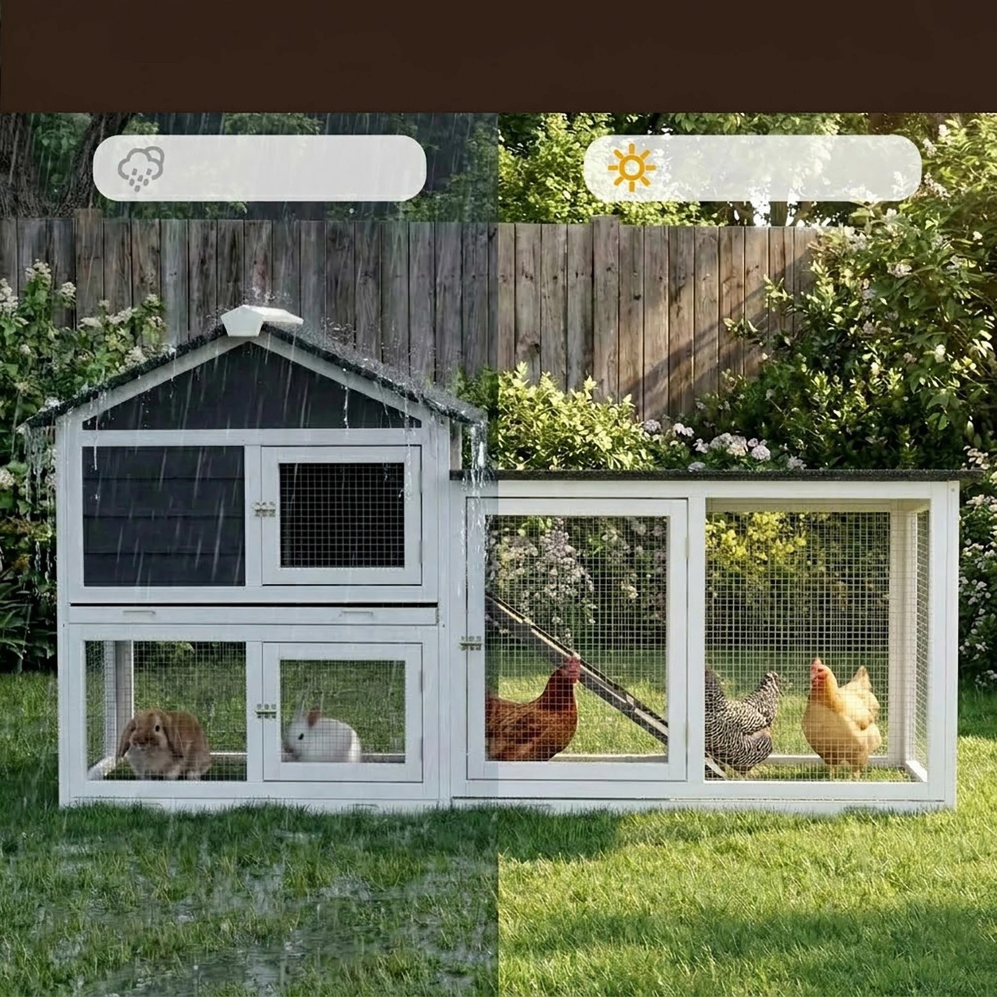 5 i.Pet Chicken Coop Rabbit Hutch Extra Large Wooden Run Cage House With Run - Multi - Multi, 5 of 7