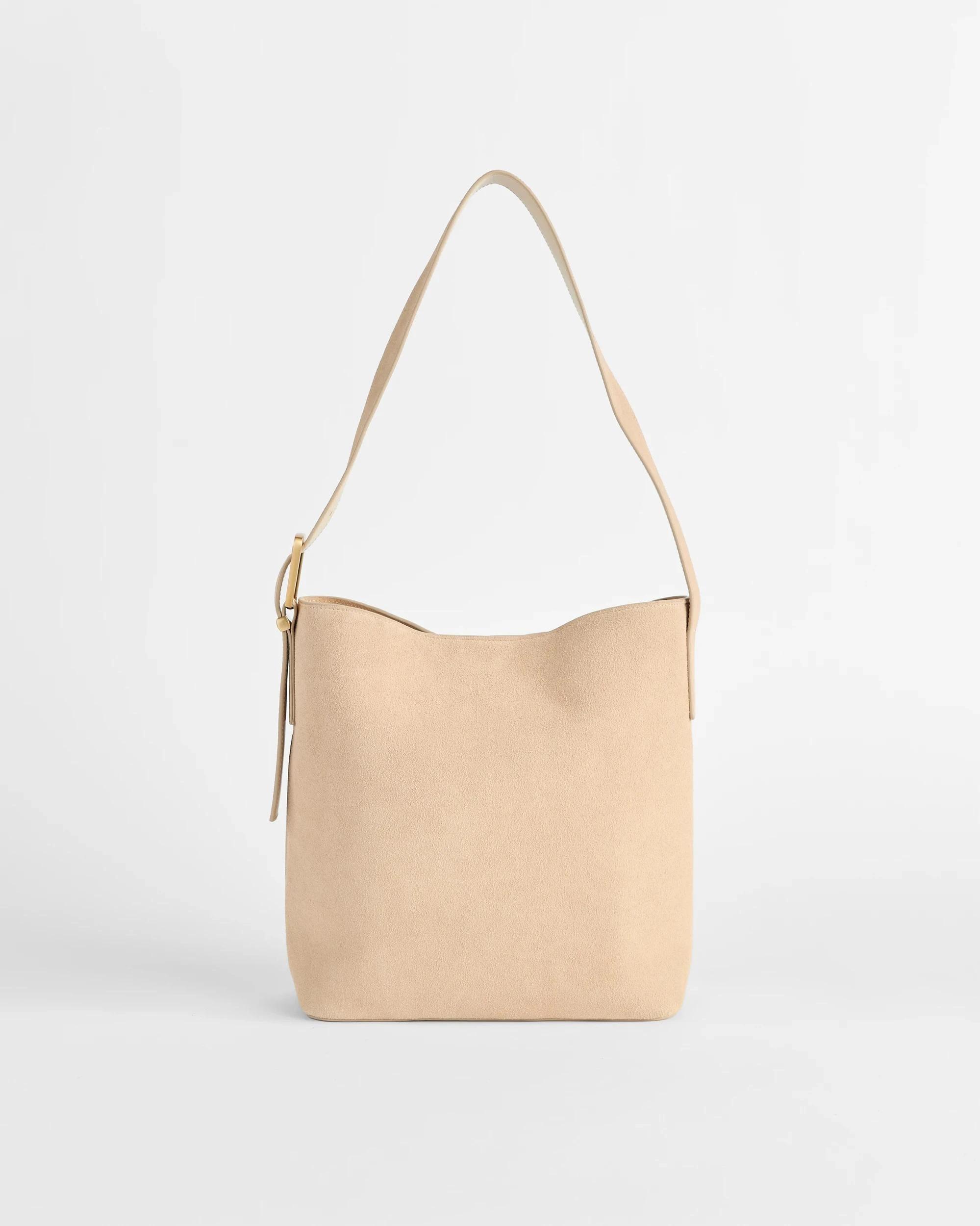 1 Target Premium Suede Leather Bucket Tote Bag SAND, 1 of 2