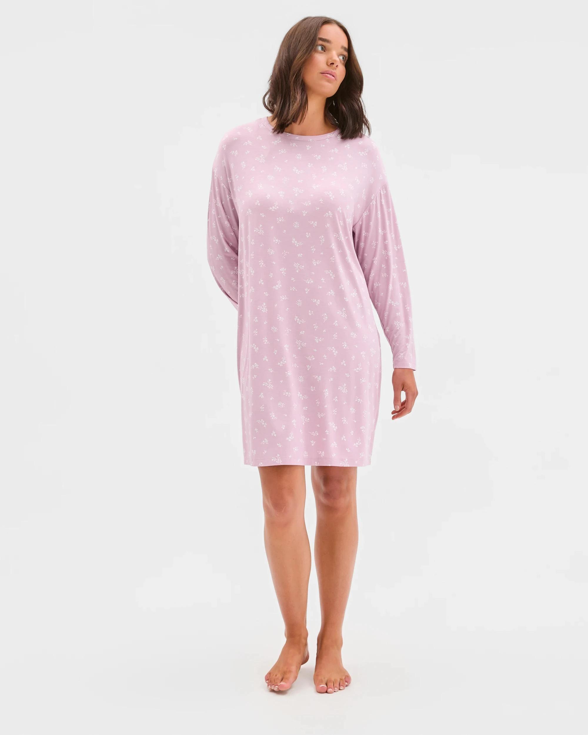 1 Target Woman Soft Comfort Bamboo Long Sleeve T-Shirt Nightie PINK FLORAL, 1 of 5