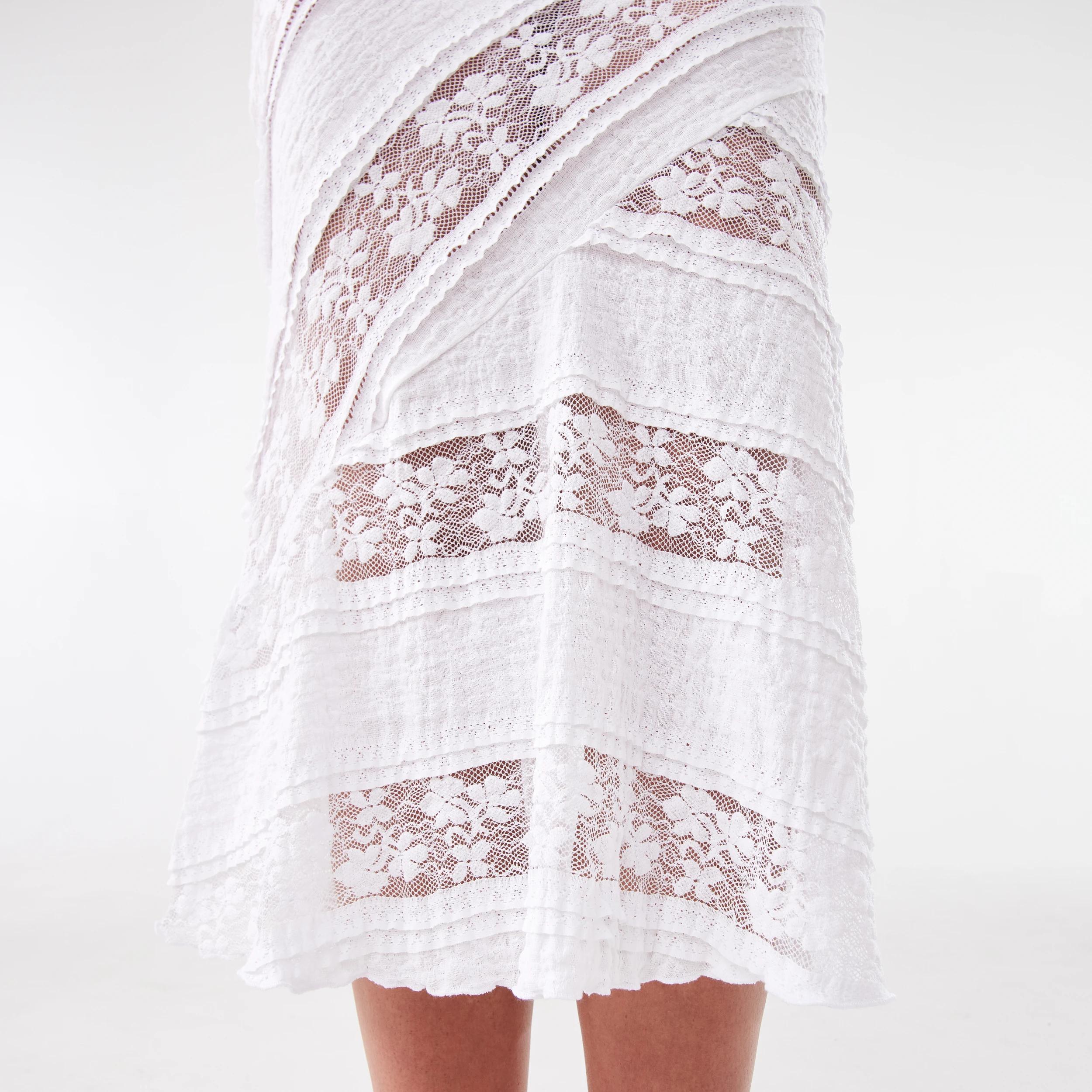 7 Mixed Lace Midi Skirt White, 7 of 10