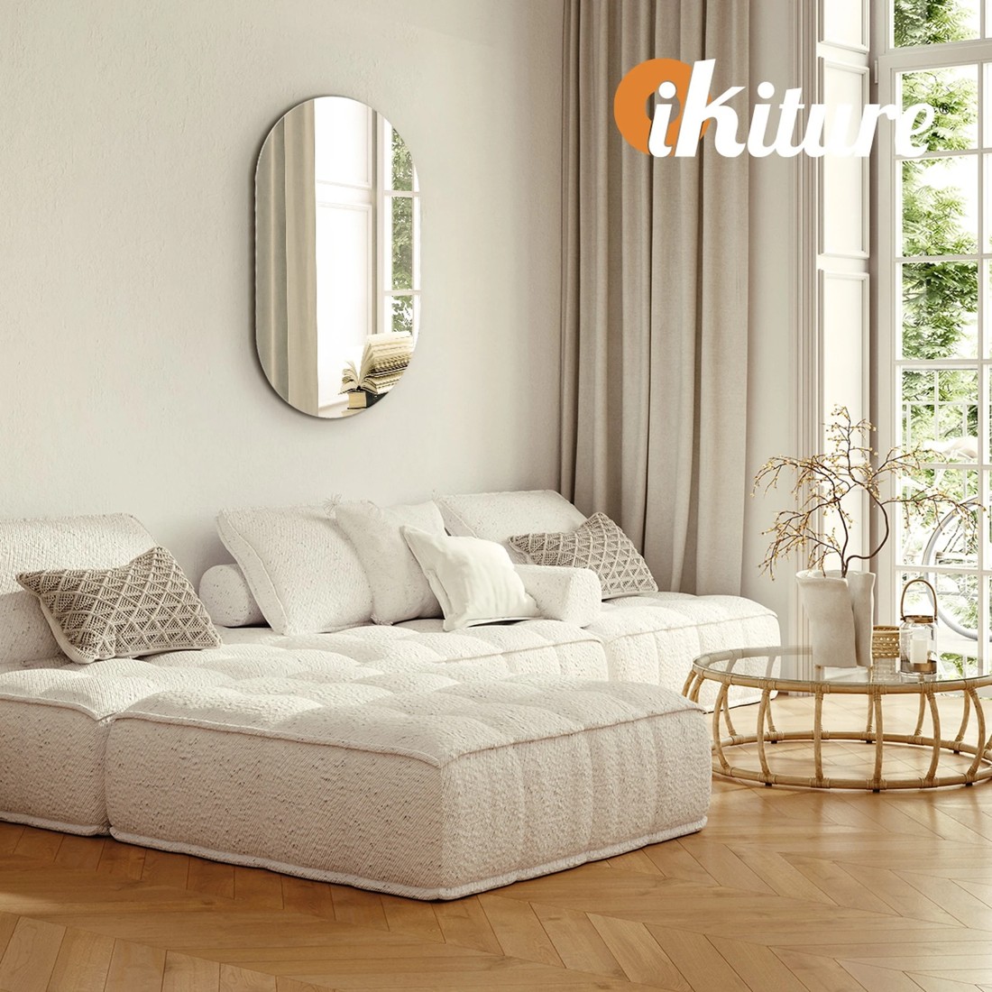 5 Oikiture Wall Mirrors Oval Makeup Mirror Bathroom Frameless 84x50cm
 - Clear, 5 of 9