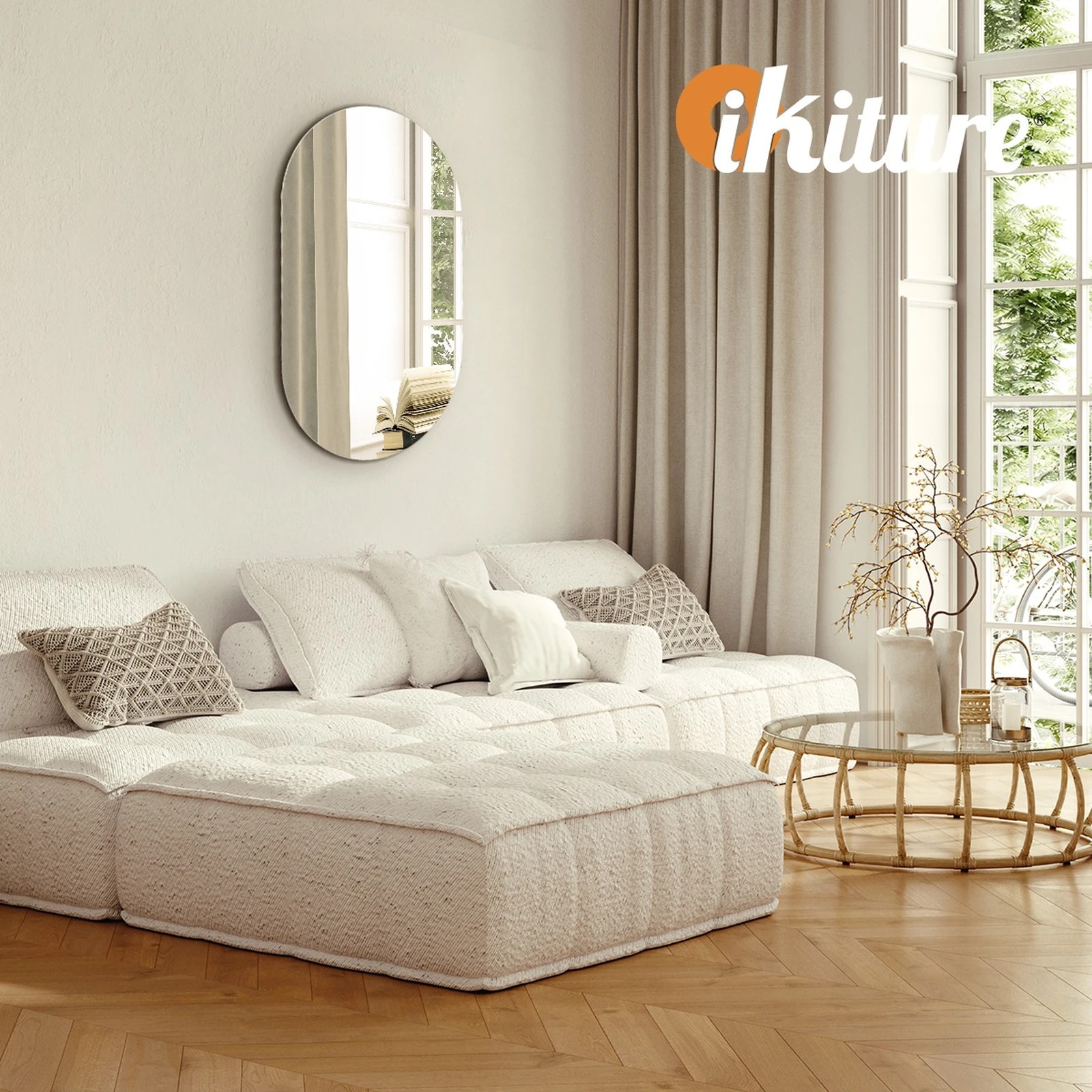 5 Oikiture Wall Mirrors Oval Makeup Mirror Bathroom Frameless 84x50cm
 - Clear, 5 of 9