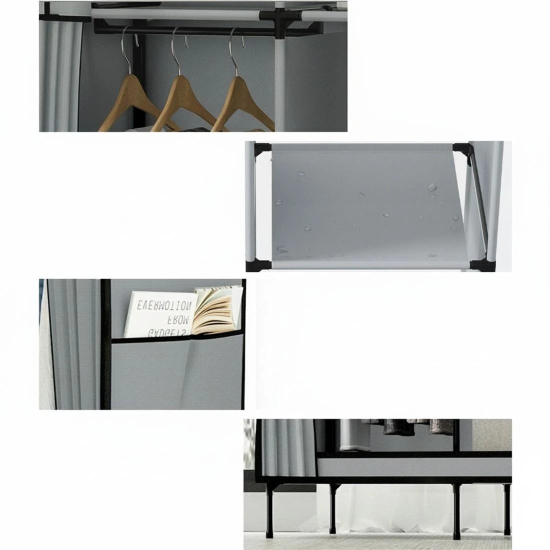 7 Artiss Large Portable Clothes Closet Wardrobe with Shelf - Grey, 7 of 8