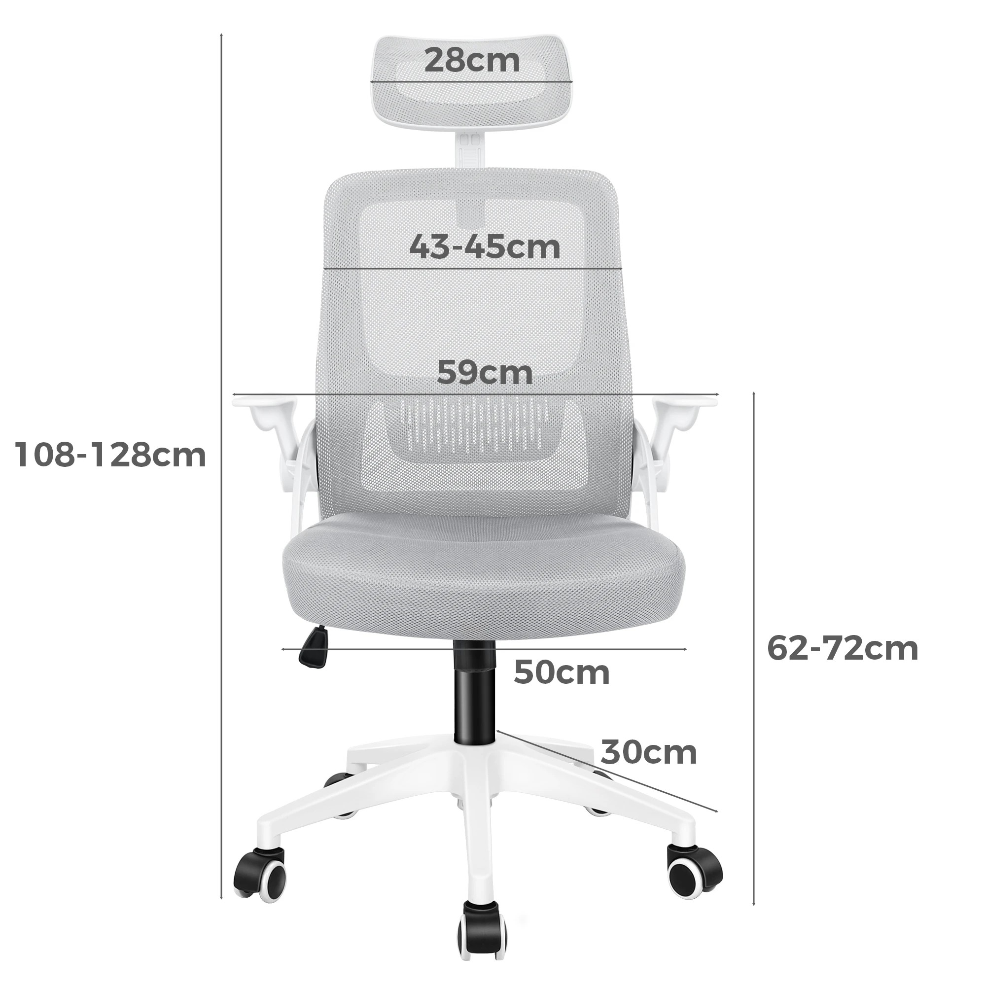 6 Alfordson Mesh Office Chair Executive Seat Tilt Fabric Gaming Racing Computer - White Grey, 6 of 10