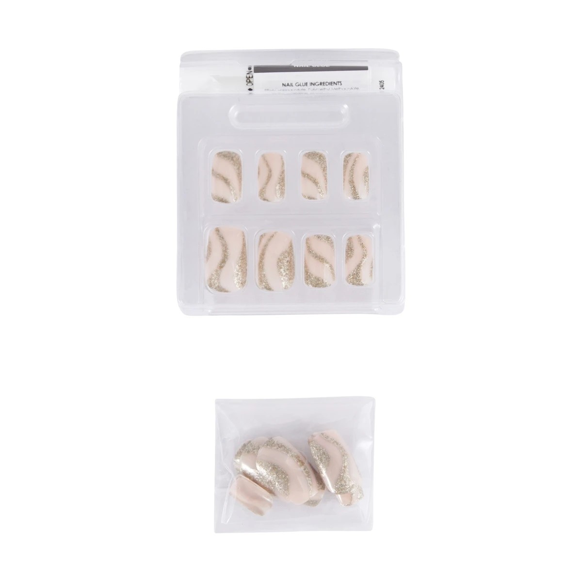 3 OXX Cosmetics 24 Pack Artificial Nails with Adhesive - Medium Square Shape, Nude and Gold, 3 of 5